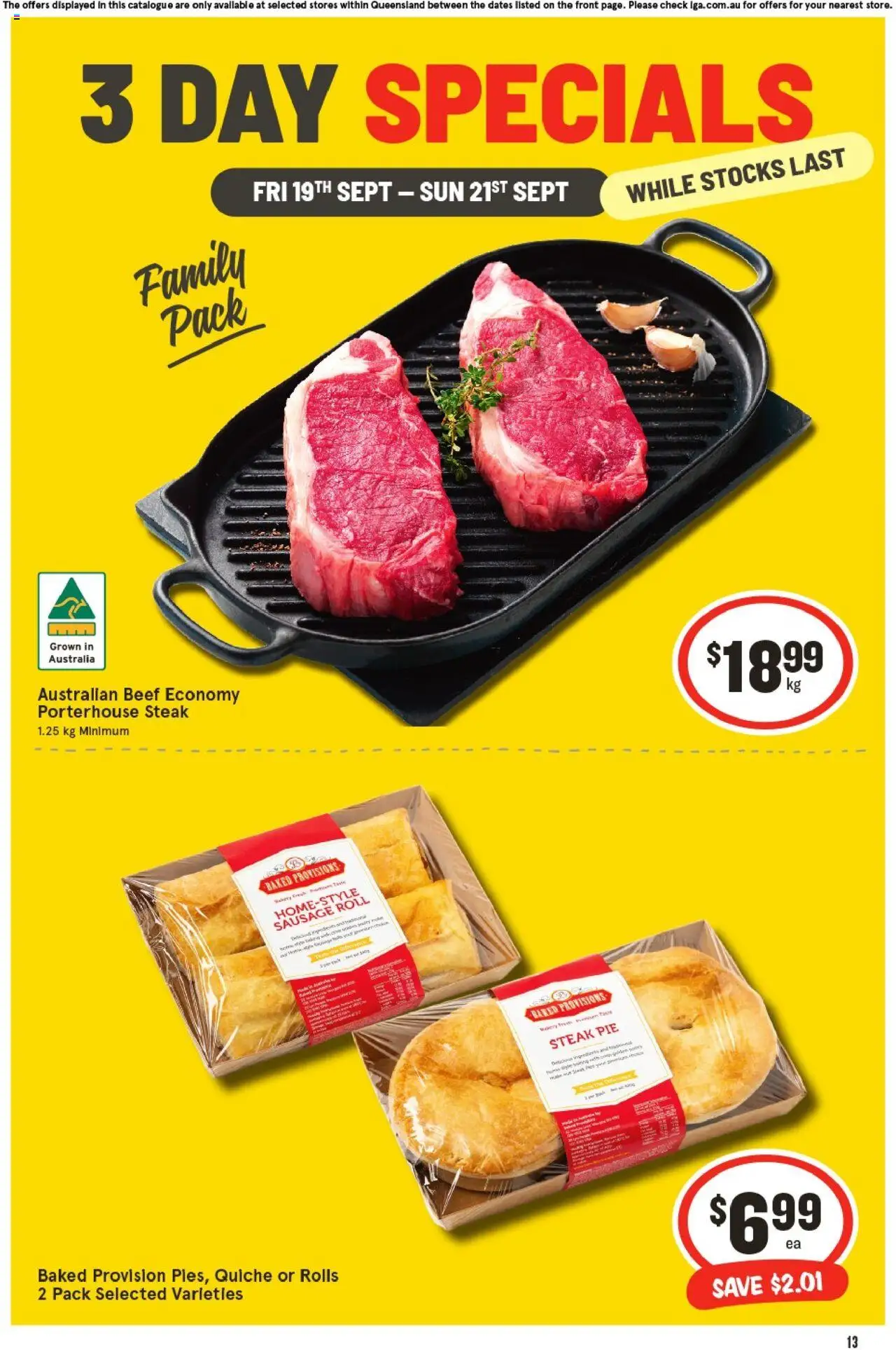 IGA catalogue - valid from 19.09.2025 | Page: 1 | Products: Beef, Steak, Sausage, Bakery