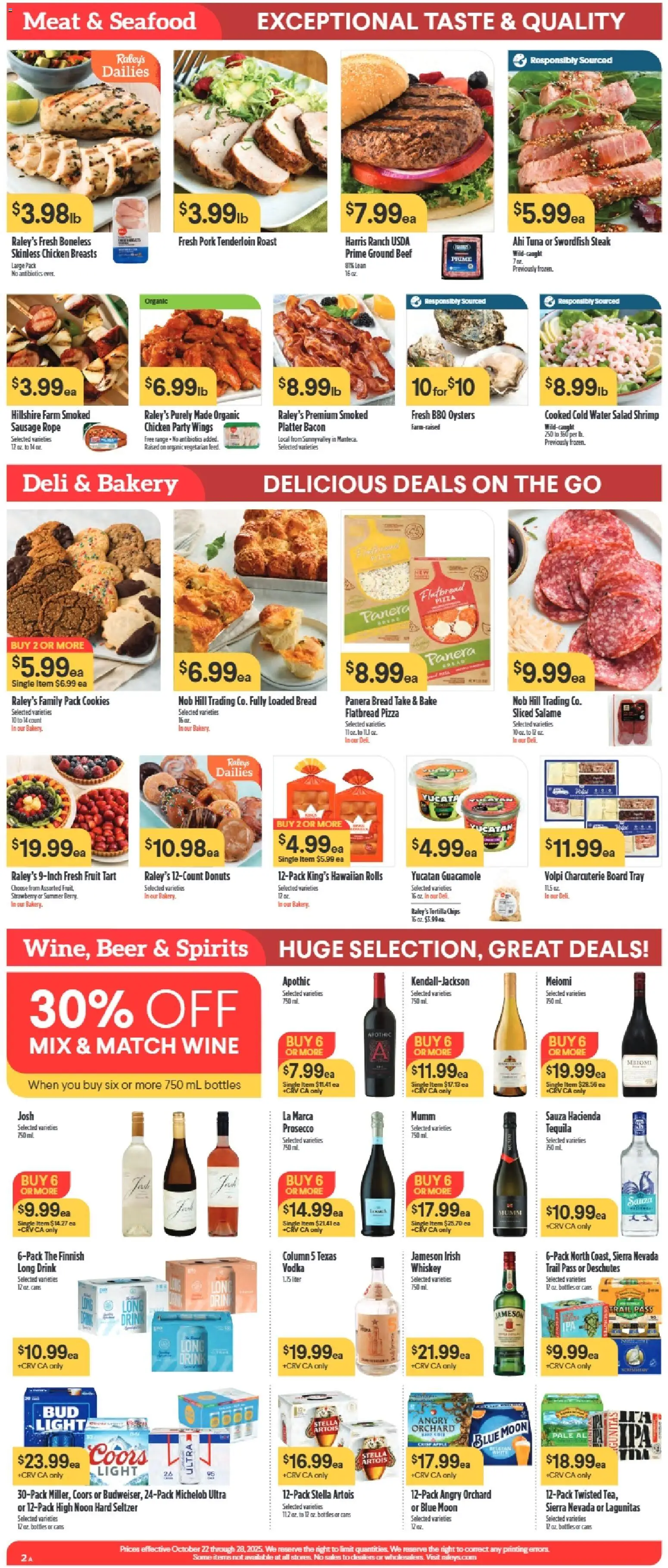 Raley's Weekly Ad - valid from 22.10.2025 | Page: 2 | Products: Pork, Chips, Vodka, Whiskey