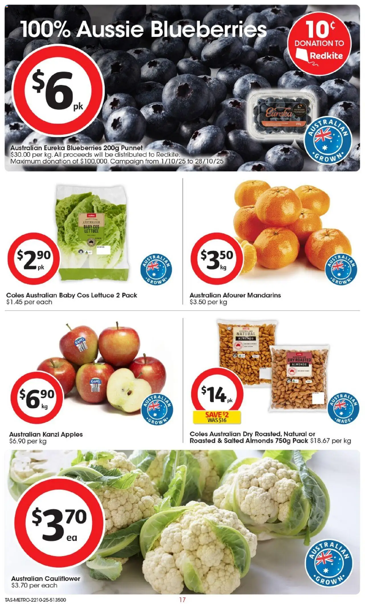 Coles catalogue - valid from 22.10.2025 | Page: 18 | Products: Almonds, Mandarins, Blueberries, Cauliflower