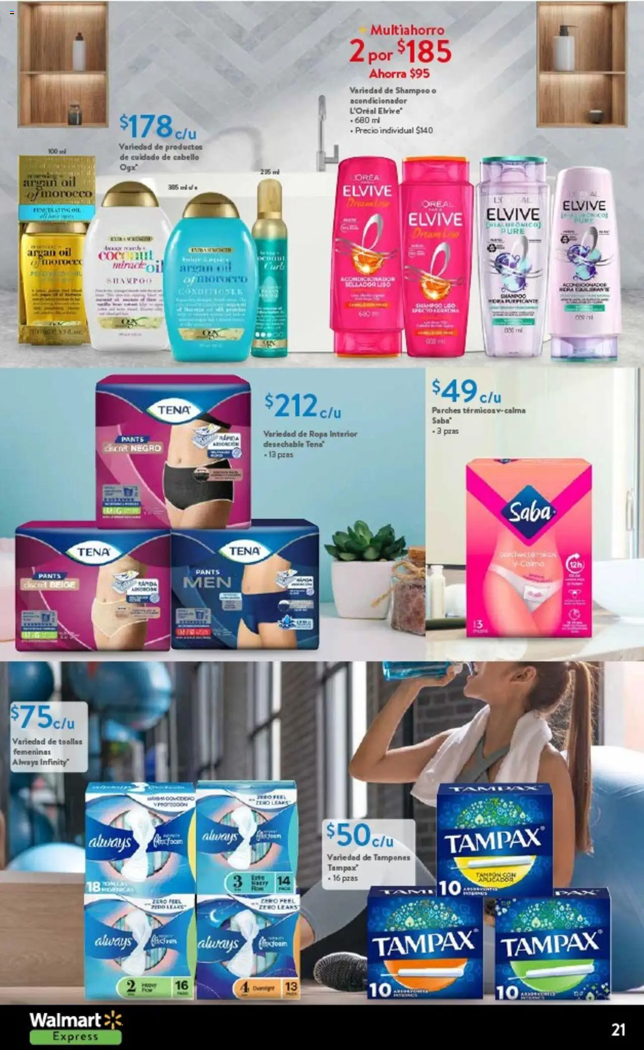 Nuevas ofertas de Walmart Express válidas en toda la República Mexicana desde el 14.08.2025. ¡Encuentra las mejores ofertas en Walmart Express - Folleto! | Página: 21 | Productos: Tampones, Ropa, Acondicionador, Pants