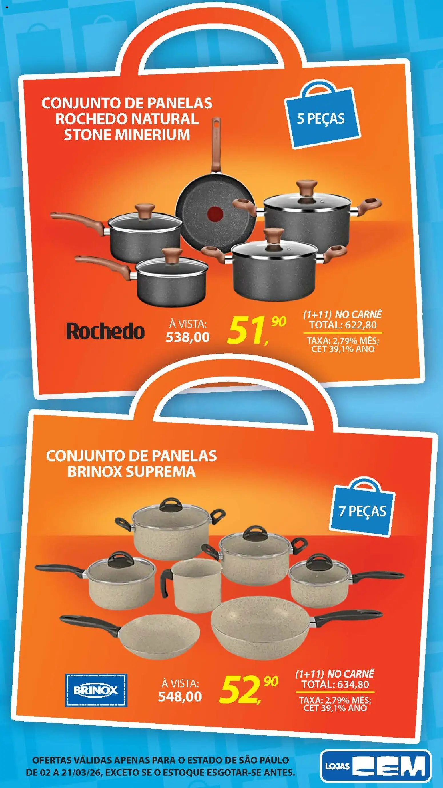 Lojas Cem Folheto - válido de 02.03.2026 | Página: 74 | Produtos: Conjunto de panelas, Carne