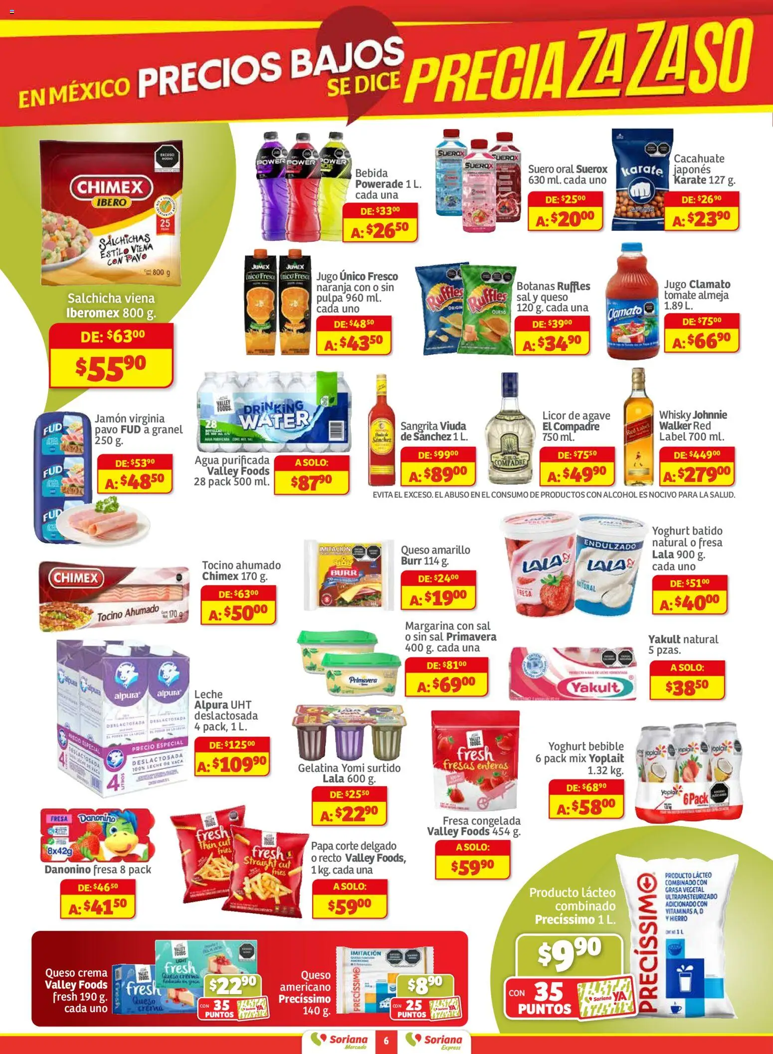 Nuevas ofertas de Soriana válidas en toda la República Mexicana desde el 27.11.2025. ¡Encuentra las mejores ofertas en Soriana - Pesito Valedor Mercado: Nay, Sin, Son! | Página: 6 | Productos: Salchicha, Queso crema, Crema, Leche