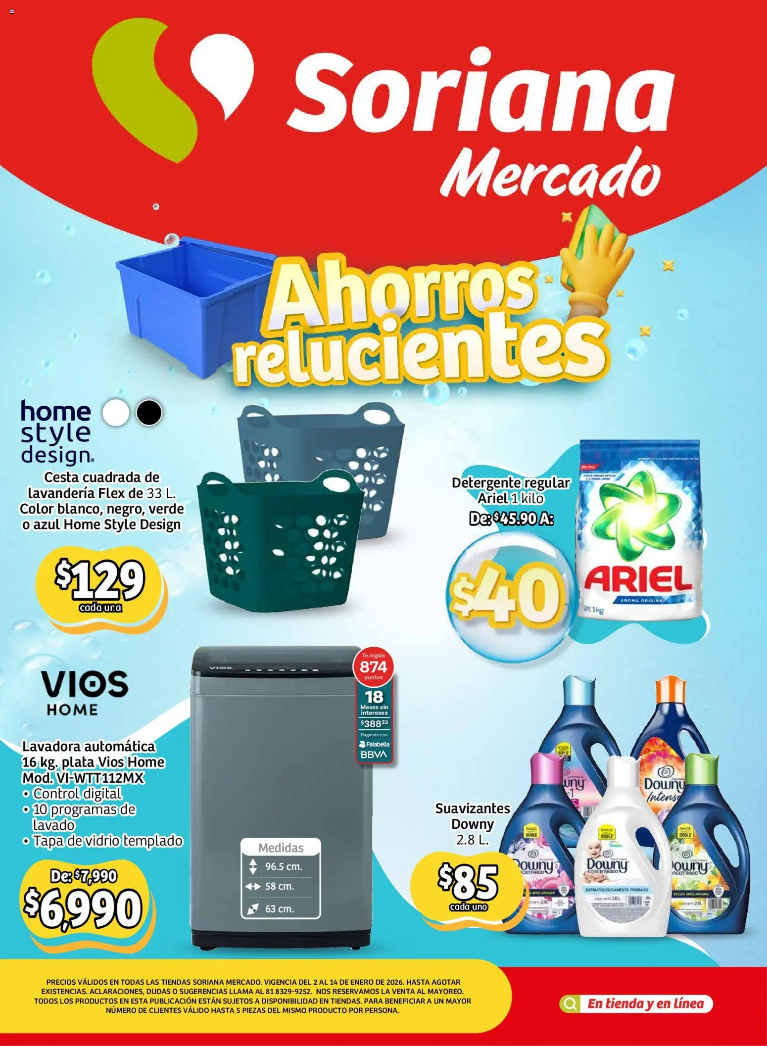 Nuevas ofertas de Soriana válidas en toda la República Mexicana desde el 02.01.2026. ¡Encuentra las mejores ofertas en Soriana - Ahorros relucientes Mercado Nacional! | Página: 1 | Productos: Detergente, Lavadora