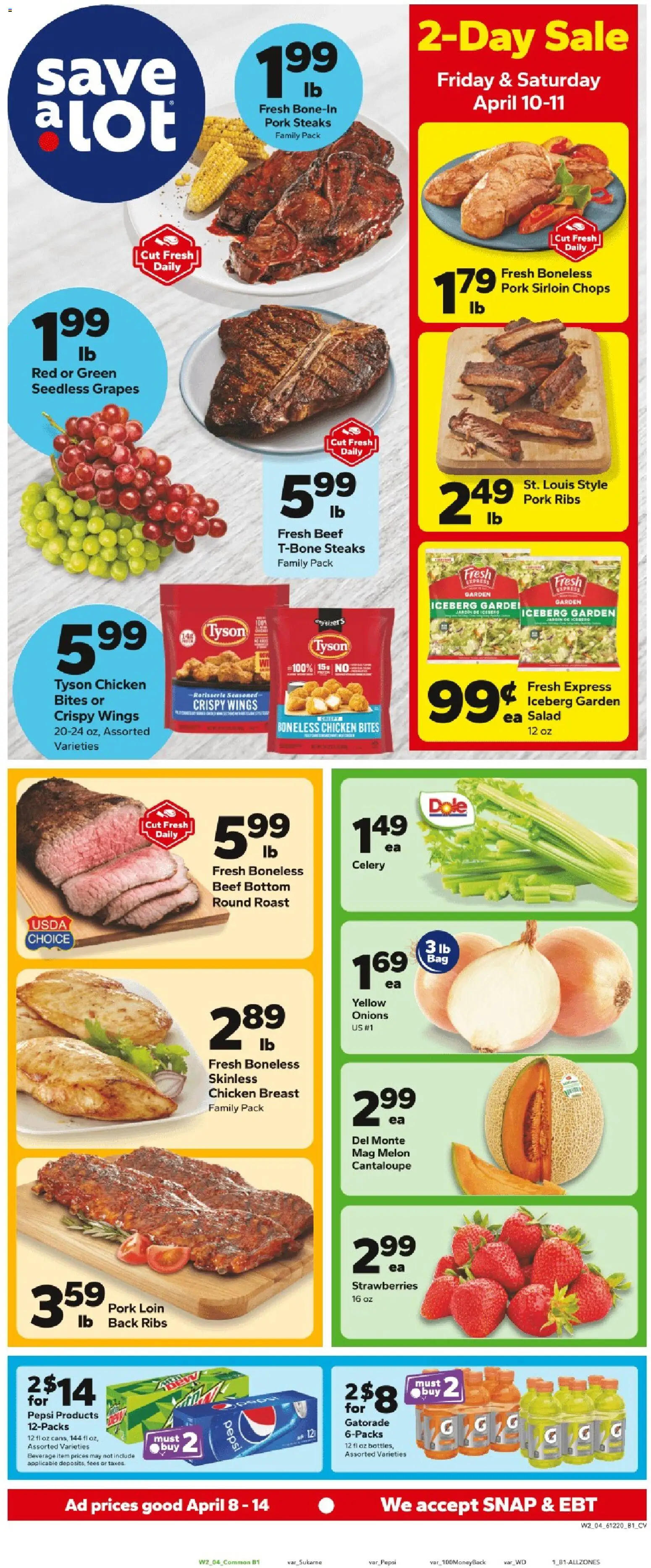 Save a Lot Weekly Ad - valid from 08.04.2026 | Page: 1 | Products: Beef, Strawberries, Grapes, Melon