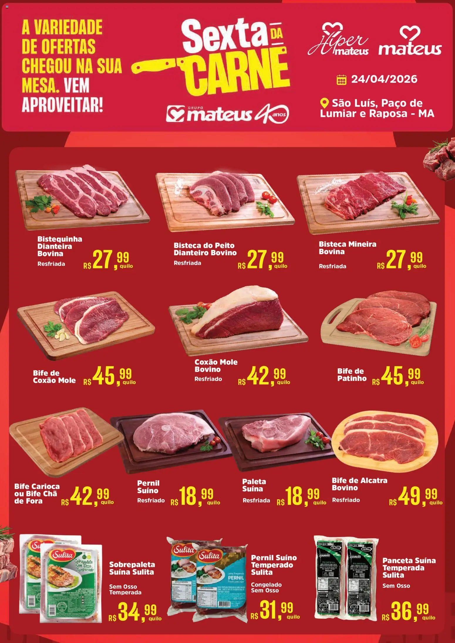 Mateus Folheto - válido de 24.04.2026 | Página: 1 | Produtos: Alcatra, Pernil, Chá, Carne