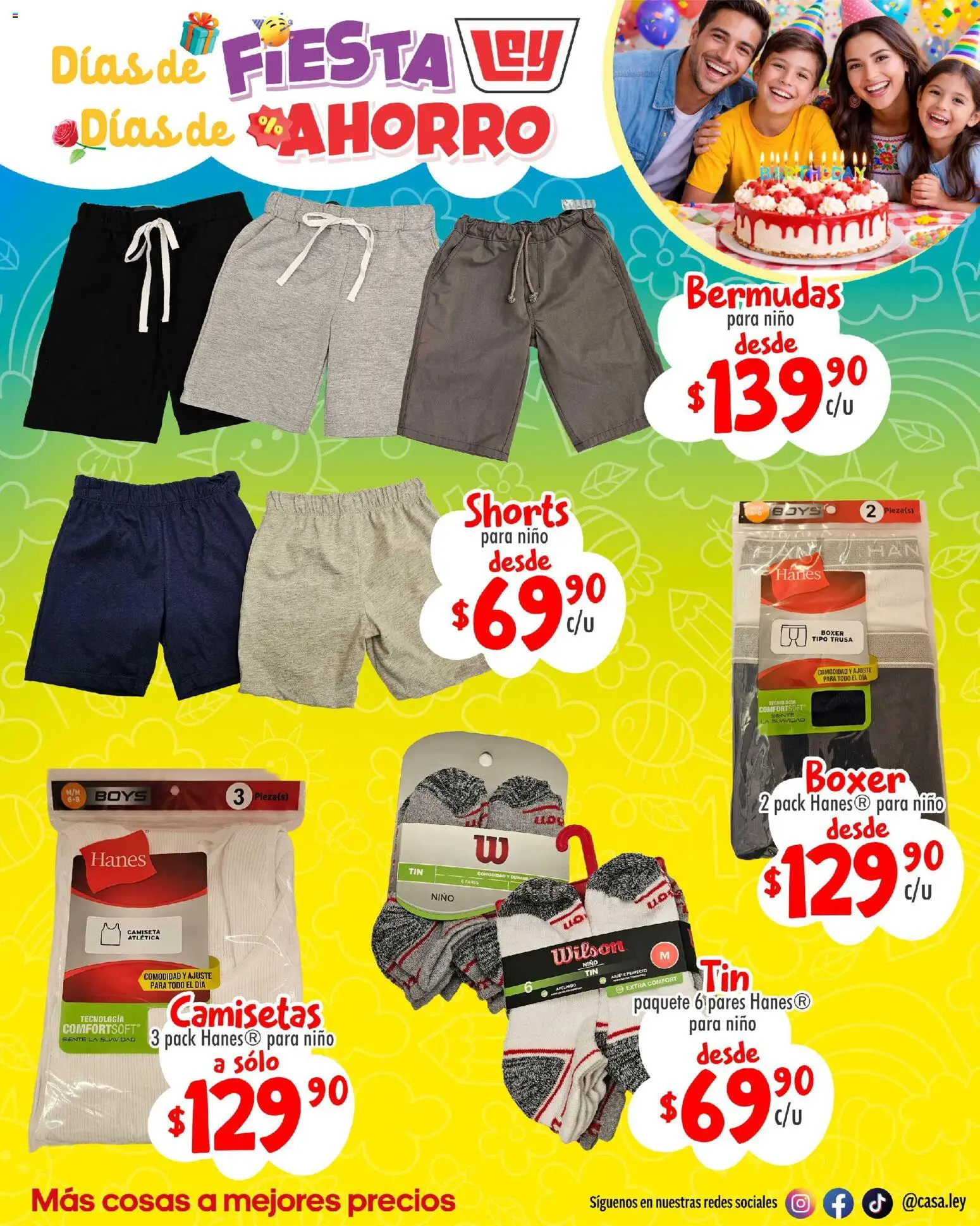 Nuevas ofertas de Casa Ley válidas en toda la República Mexicana desde el 18.04.2026. ¡Encuentra las mejores ofertas en  Casa Ley folleto Interior suple Día del Niño! | Página: 13 | Productos: Bermudas, Camiseta