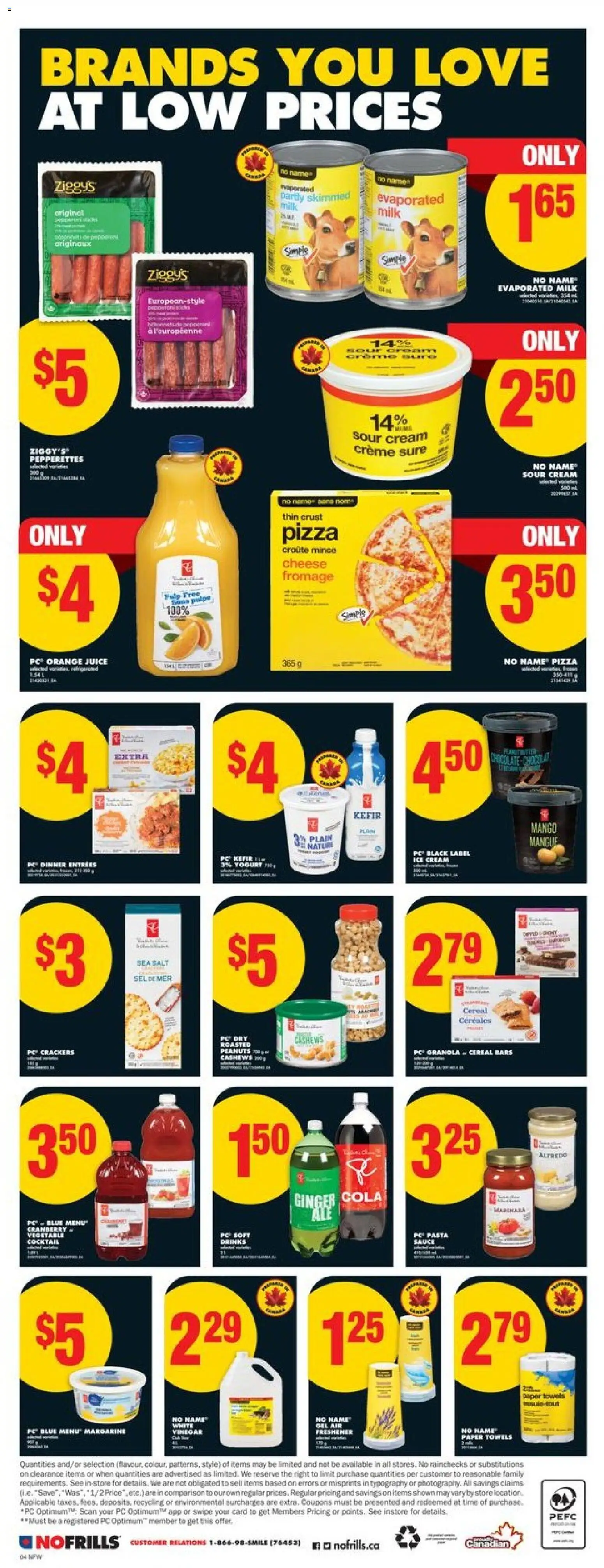 No Frills flyer valid from 13.11.2025 | Page: 4 | Products: Sour cream, PC, Milk, Pizza