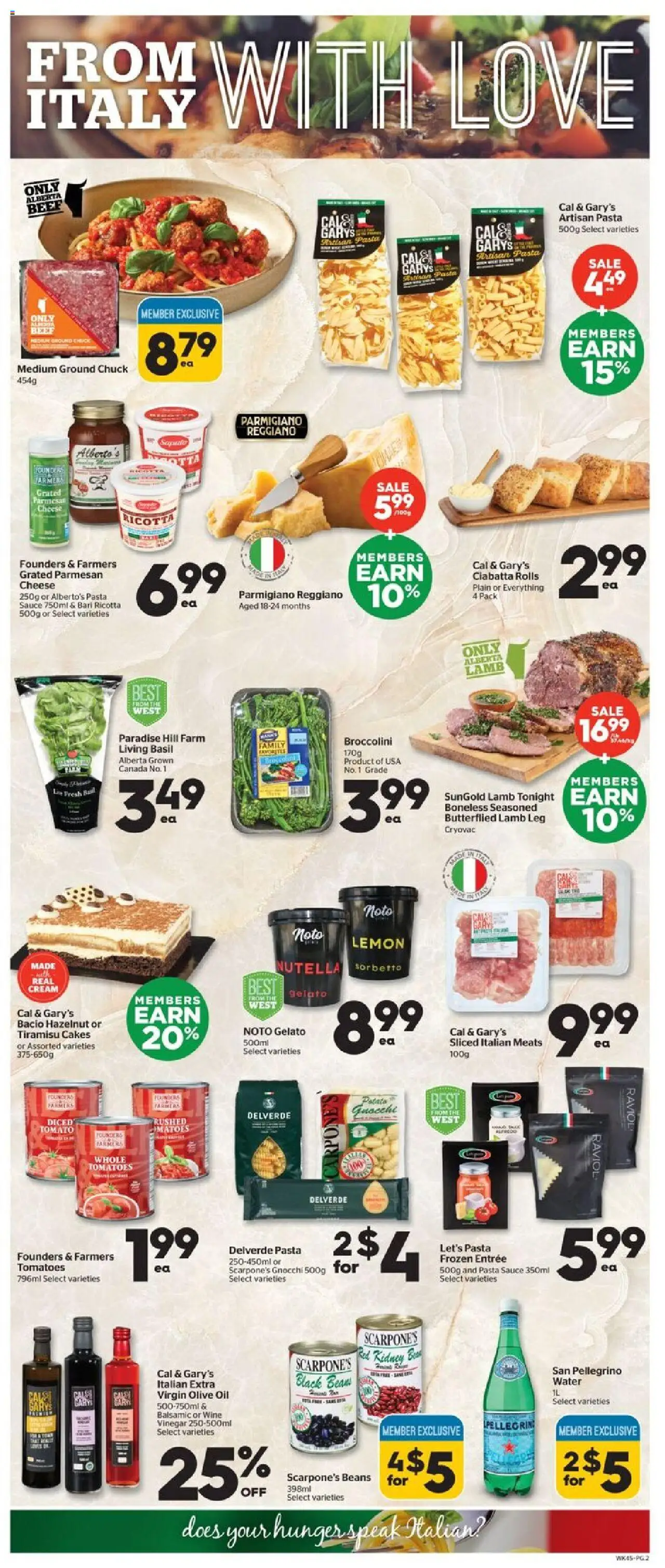 Calgary Co-op flyer valid from 11.09.2025 | Page: 2 | Products: Beef, Pasta, Cheese, Wine