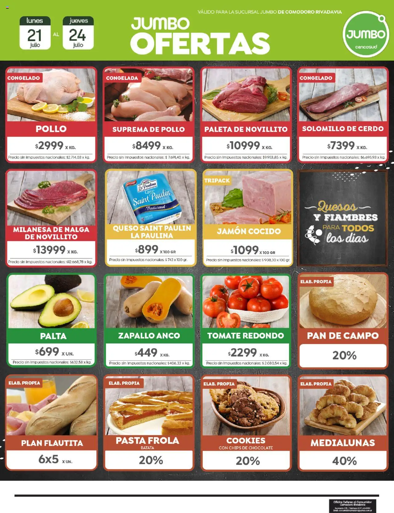 Jumbo - Oferta | Comodoro  │ válido desde el 21.07.2025 | Página: 1 | Productos: Pollo, Pan, Cerdo, Pasta