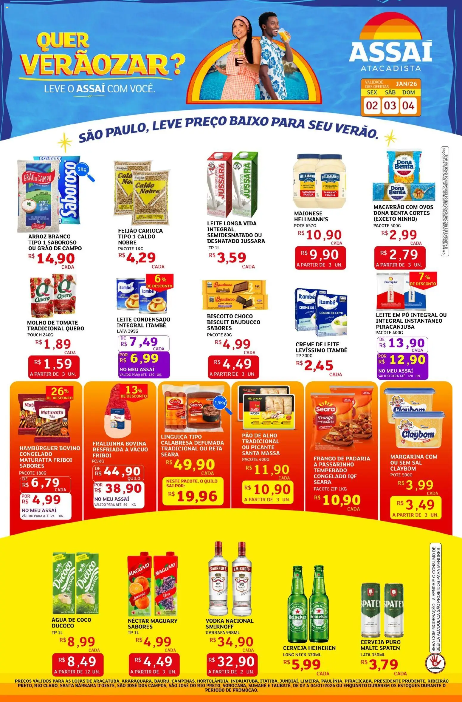 Assaí Atacadista Folheto - válido de 02.01.2026 | Página: 1 | Produtos: Biscoito, Linguiça, Leite condensado, Leite em pó