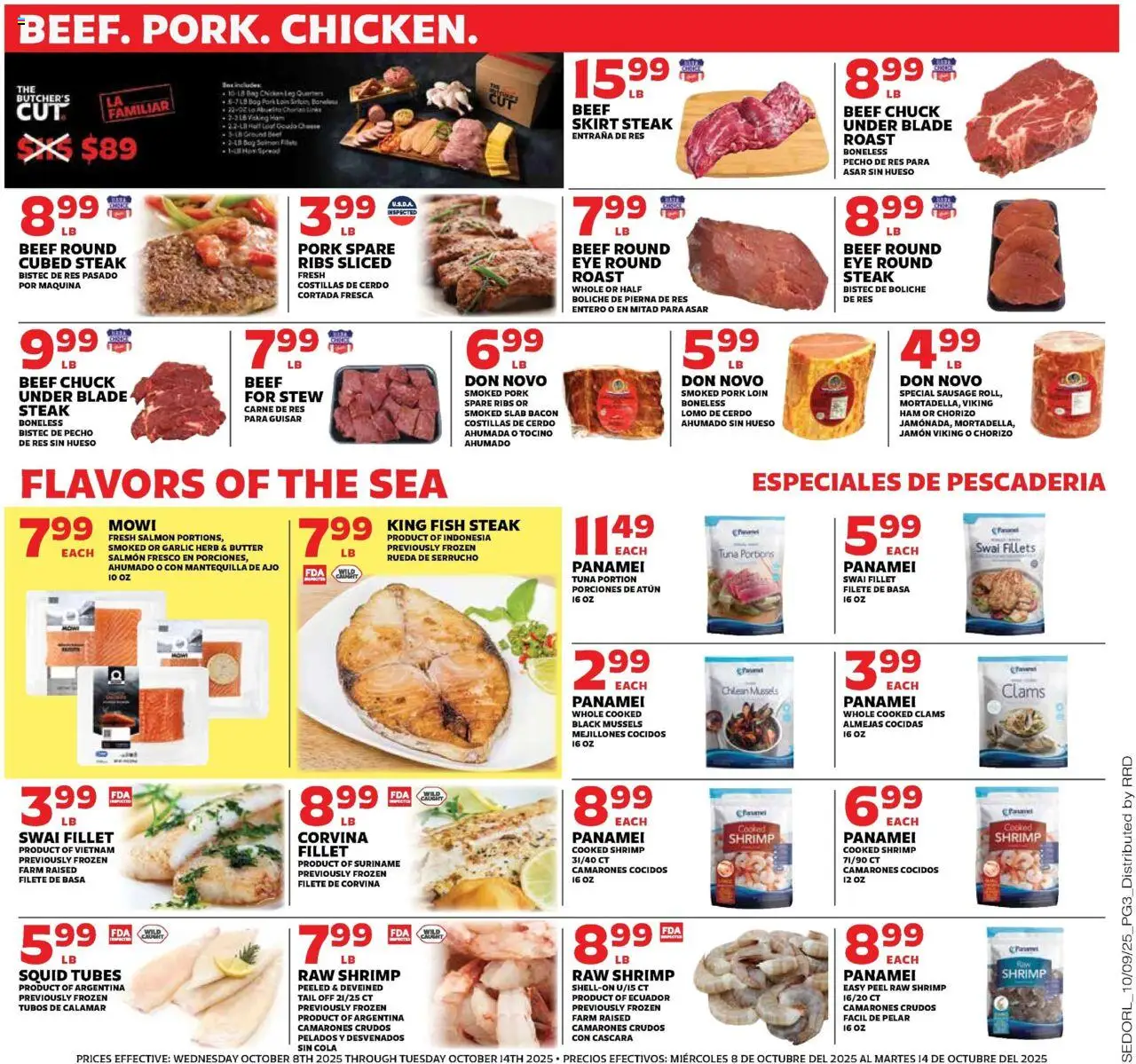 Sedano's Weekly Ad - valid from 08.10.2025 | Page: 3 | Products: Butter, Pork, Fish, Bag