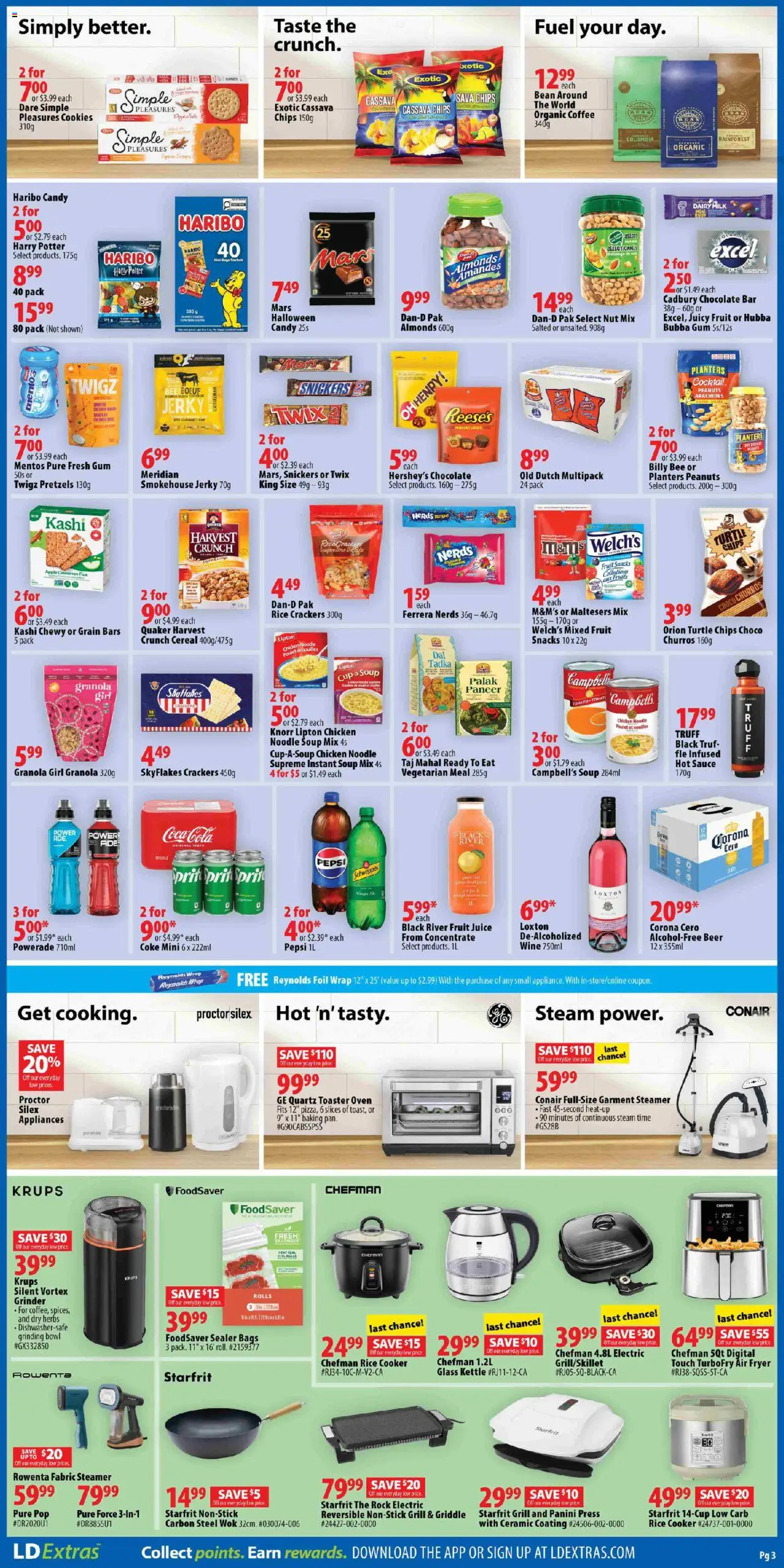 London Drugs flyer valid from 12.09.2025 | Page: 3 | Products: Cookies, Toaster, Cooker, Juice