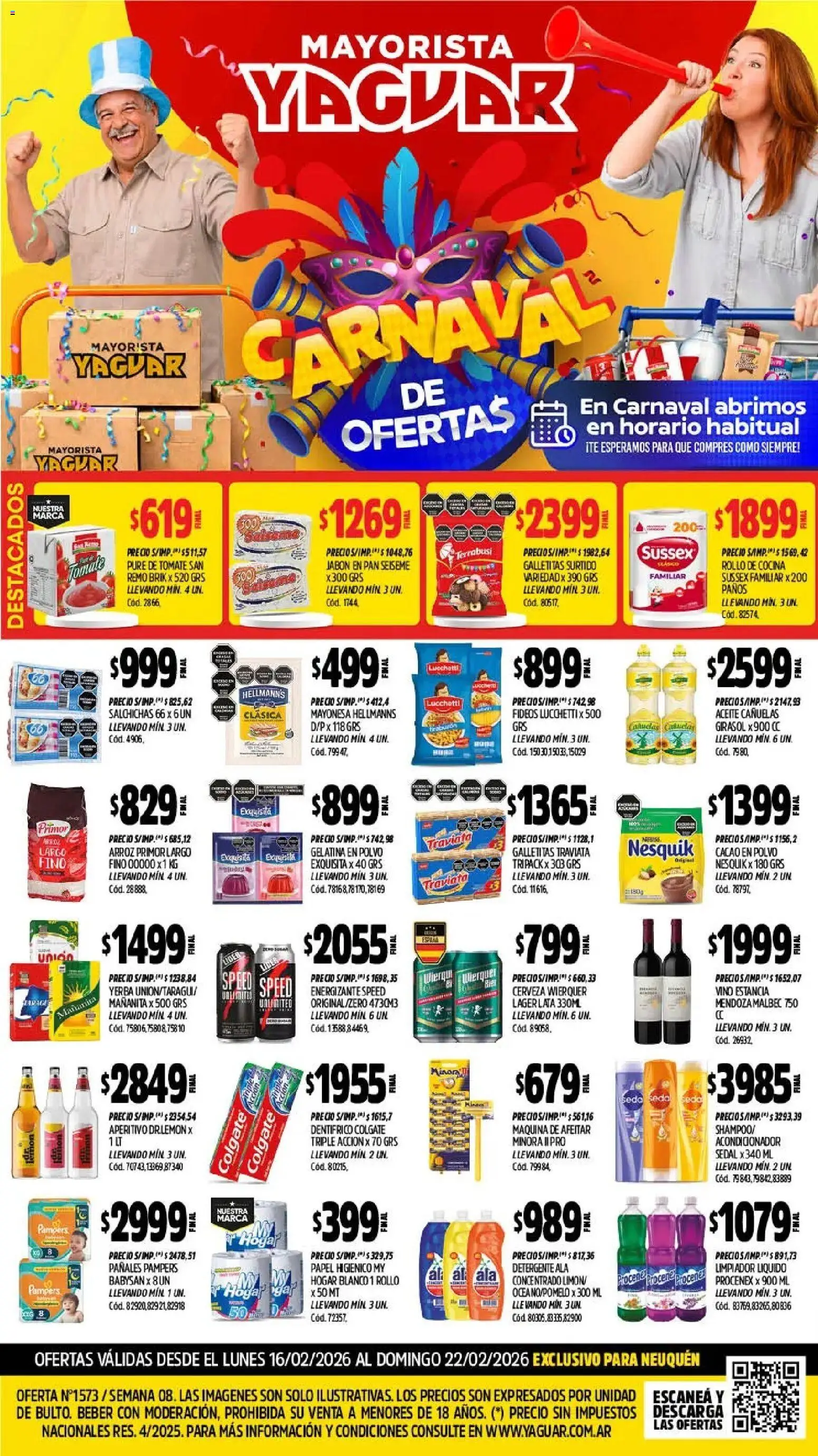Yaguar - Oferta Semanal Neuquen │ válido desde el 16.02.2026 | Página: 1 | Productos: Papel higiénico, Mayonesa, Pure de Tomate, Vino