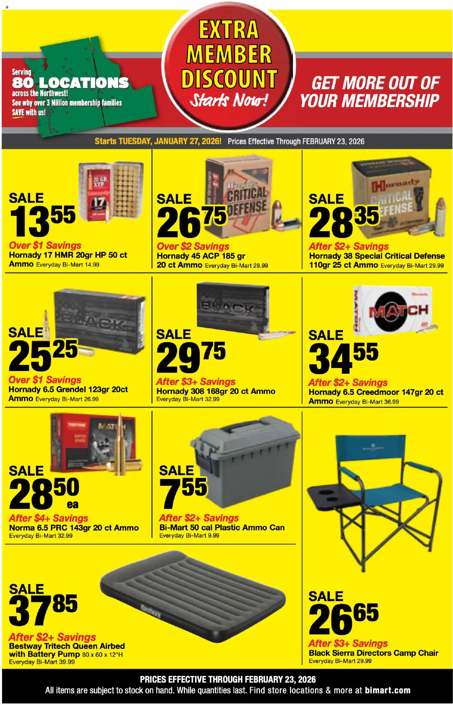 Bi-Mart Weekly Ad - valid from 27.01.2026 | Page: 3 | Products: Chair, Pump, Battery, Ammo