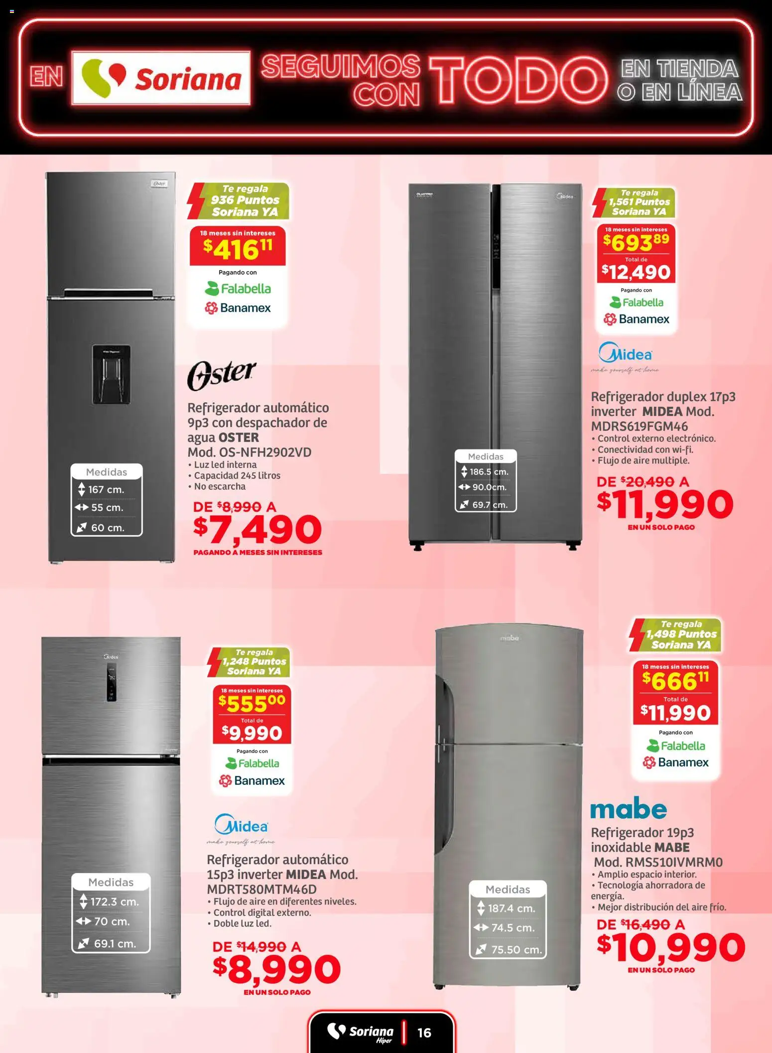 Nuevas ofertas de Soriana válidas en toda la República Mexicana desde el 19.11.2025. ¡Encuentra las mejores ofertas en Soriana - Seguimos con todo Híper Nacional! | Página: 16 | Productos: Refrigerador, Agua, Té