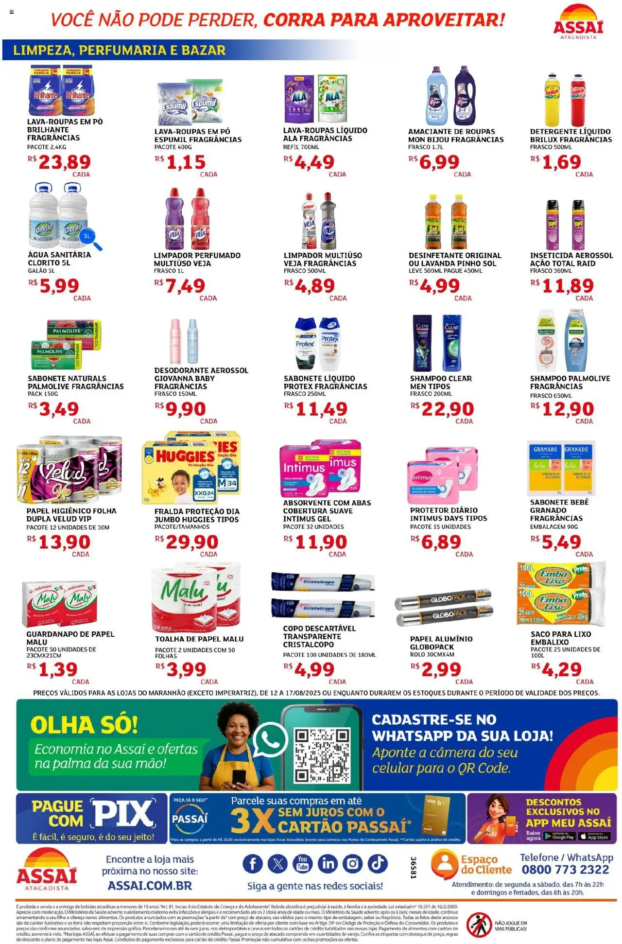 Assaí Atacadista Folheto - válido de 12.08.2025 | Página: 4 | Produtos: Limpador multiuso, Amaciante de roupas, Sabonete líquido, Inseticida