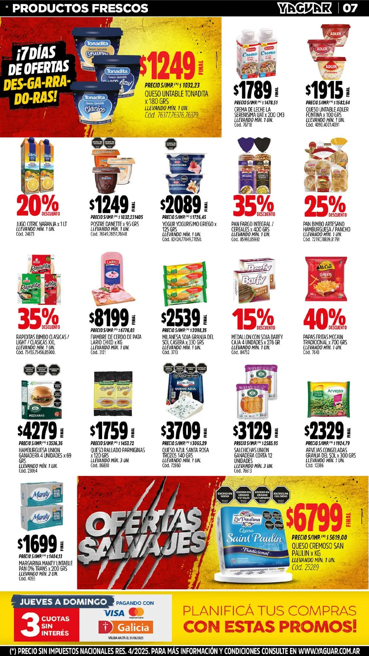 Yaguar - José C. Paz │ válido desde el 04.08.2025 | Página: 7 | Productos: Leche, Queso, Cerdo, Papas fritas
