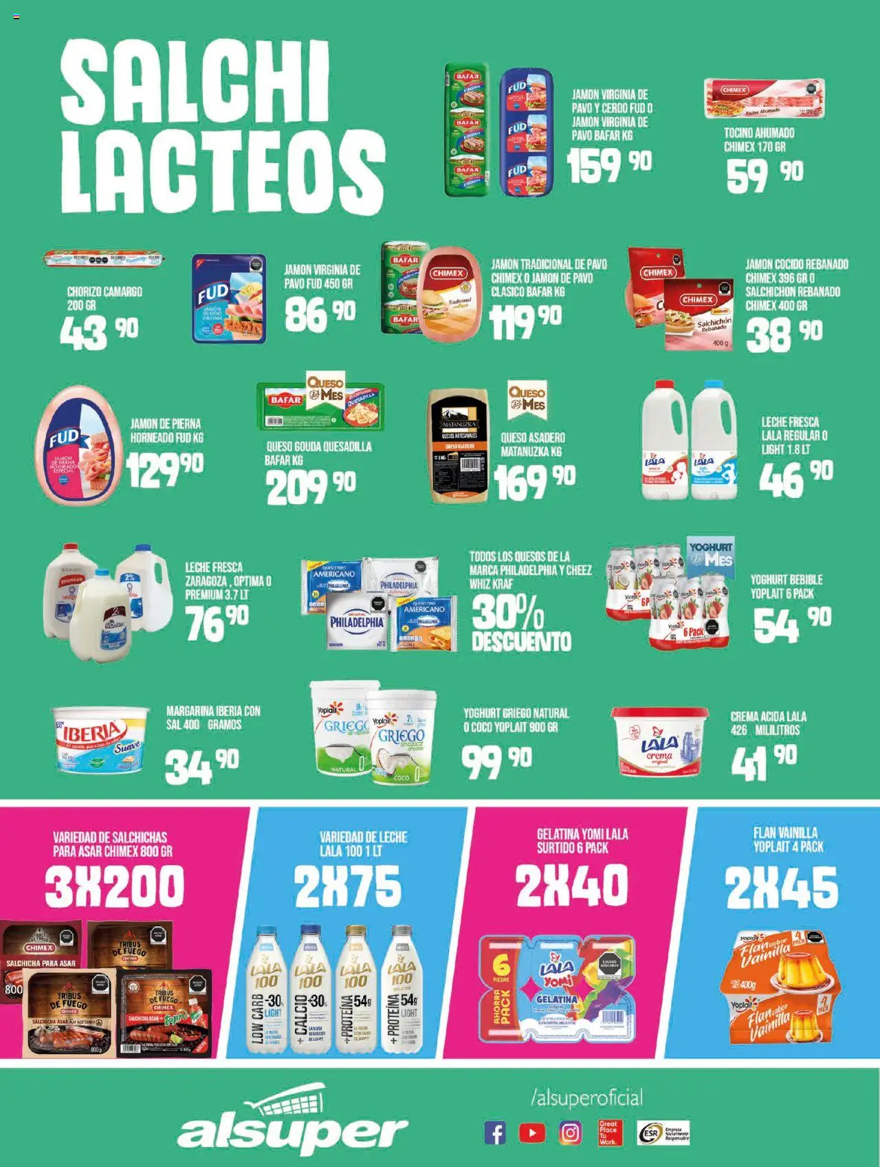 Nuevas ofertas de Alsuper válidas en toda la República Mexicana desde el 17.06.2025. ¡Encuentra las mejores ofertas en Alsuper folleto! | Página: 3 | Productos: Tocino, Leche, Chorizo, Margarina
