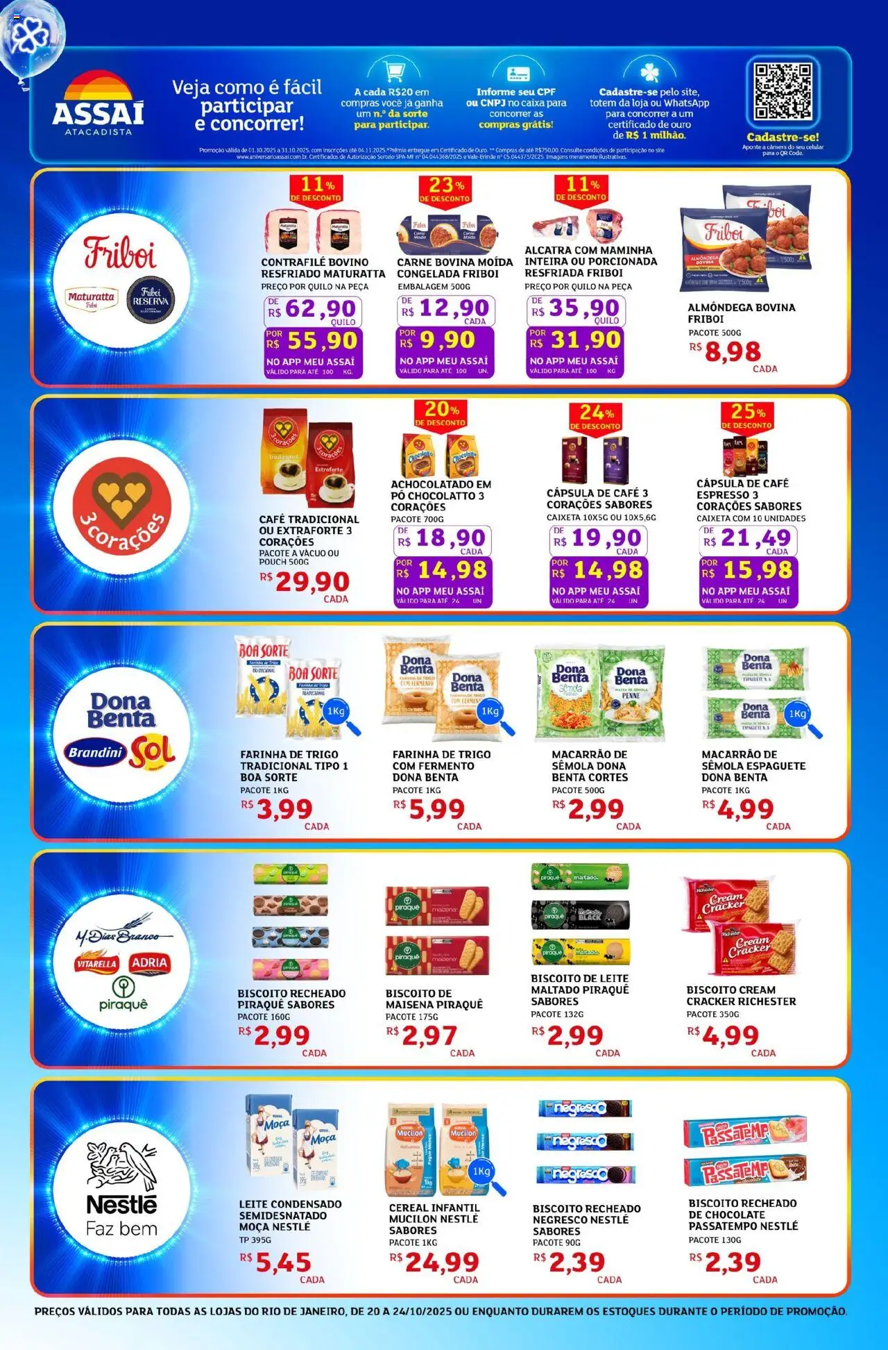 Assaí Atacadista Folheto - válido de 20.10.2025 | Página: 3 | Produtos: Biscoito, Achocolatado, Farinha de trigo, Câmera