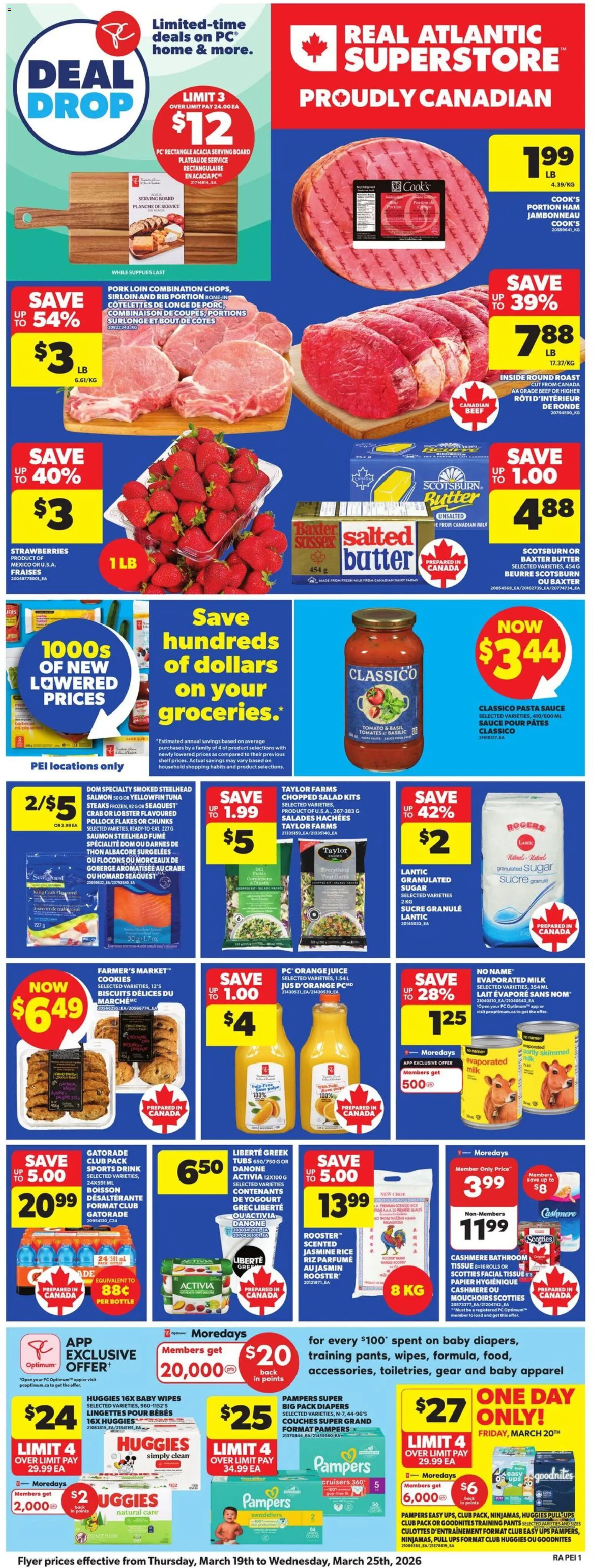 Atlantic Superstore flyer valid from 19.03.2026 | Page: 3 | Products: Beef, Strawberries, Cookies, PC