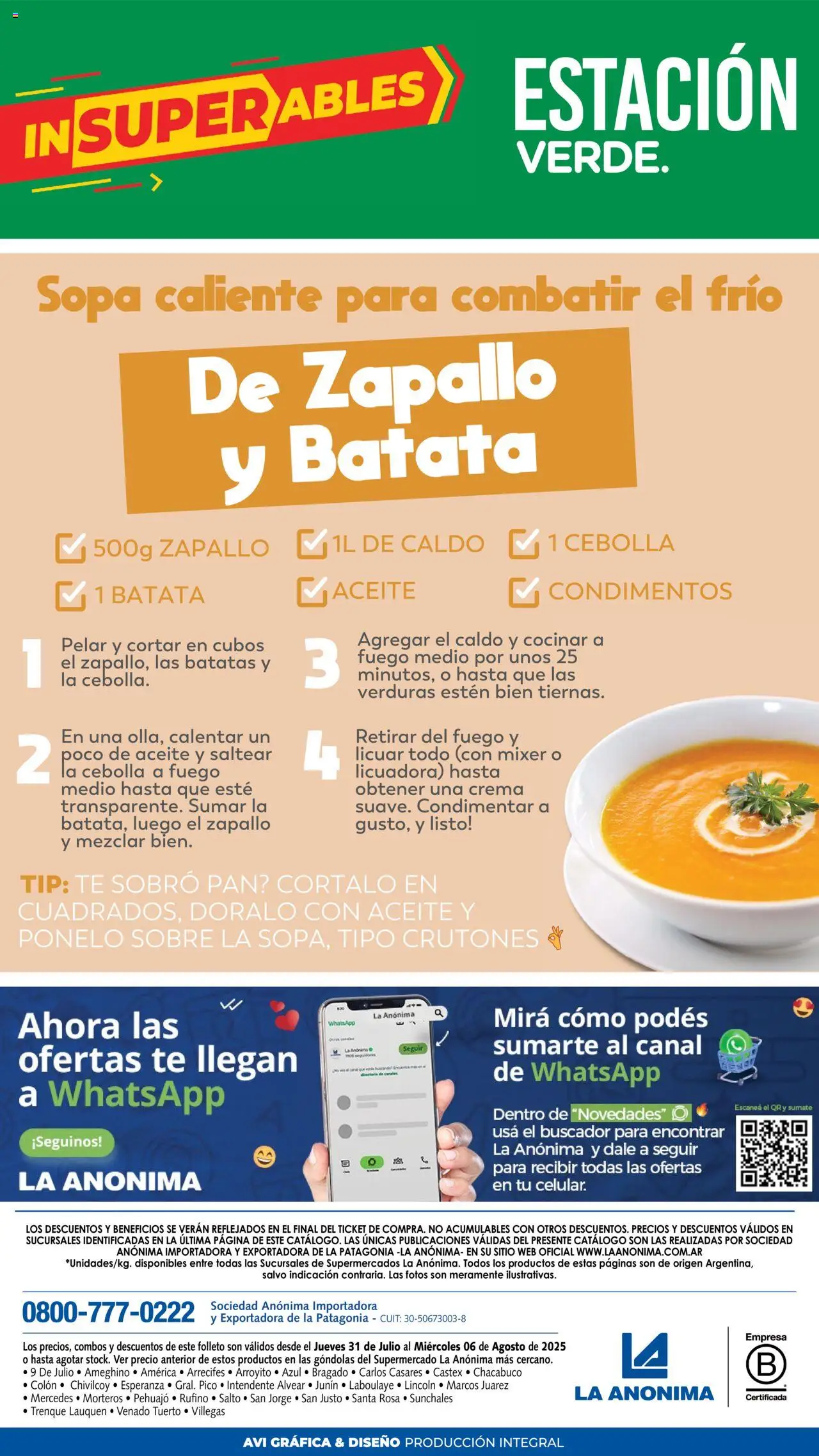 La Anonima catálogo │ válido desde el 31.07.2025 | Página: 7 | Productos: Sobre, Zapallo, Pan, Licuadora