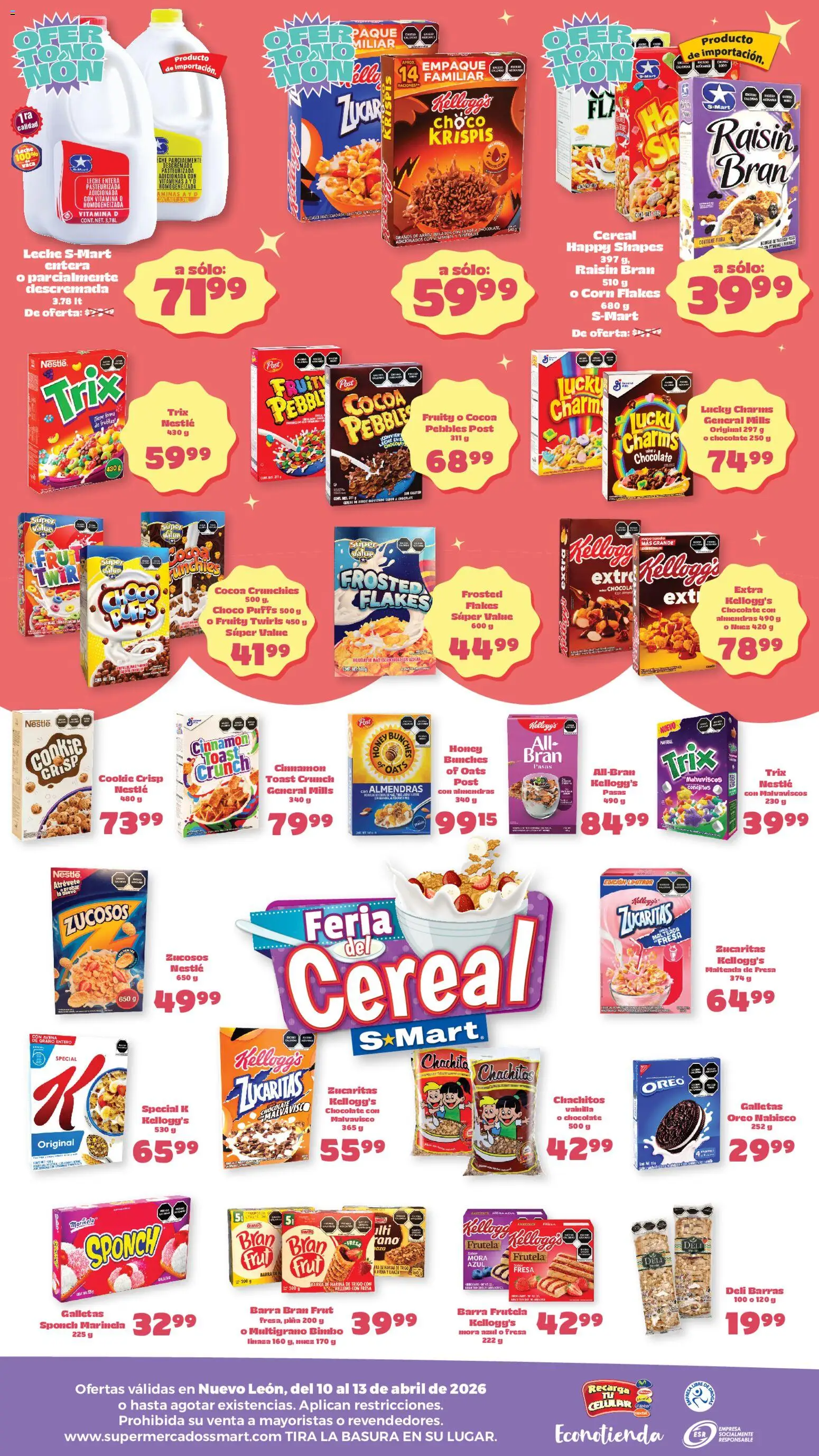 Nuevas ofertas de S-Mart válidas en toda la República Mexicana desde el 10.04.2026. ¡Encuentra las mejores ofertas en S-Mart folleto Ofertas de feria Monterrey! | Página: 2 | Productos: Fresa, Leche, Chocolate, Piña