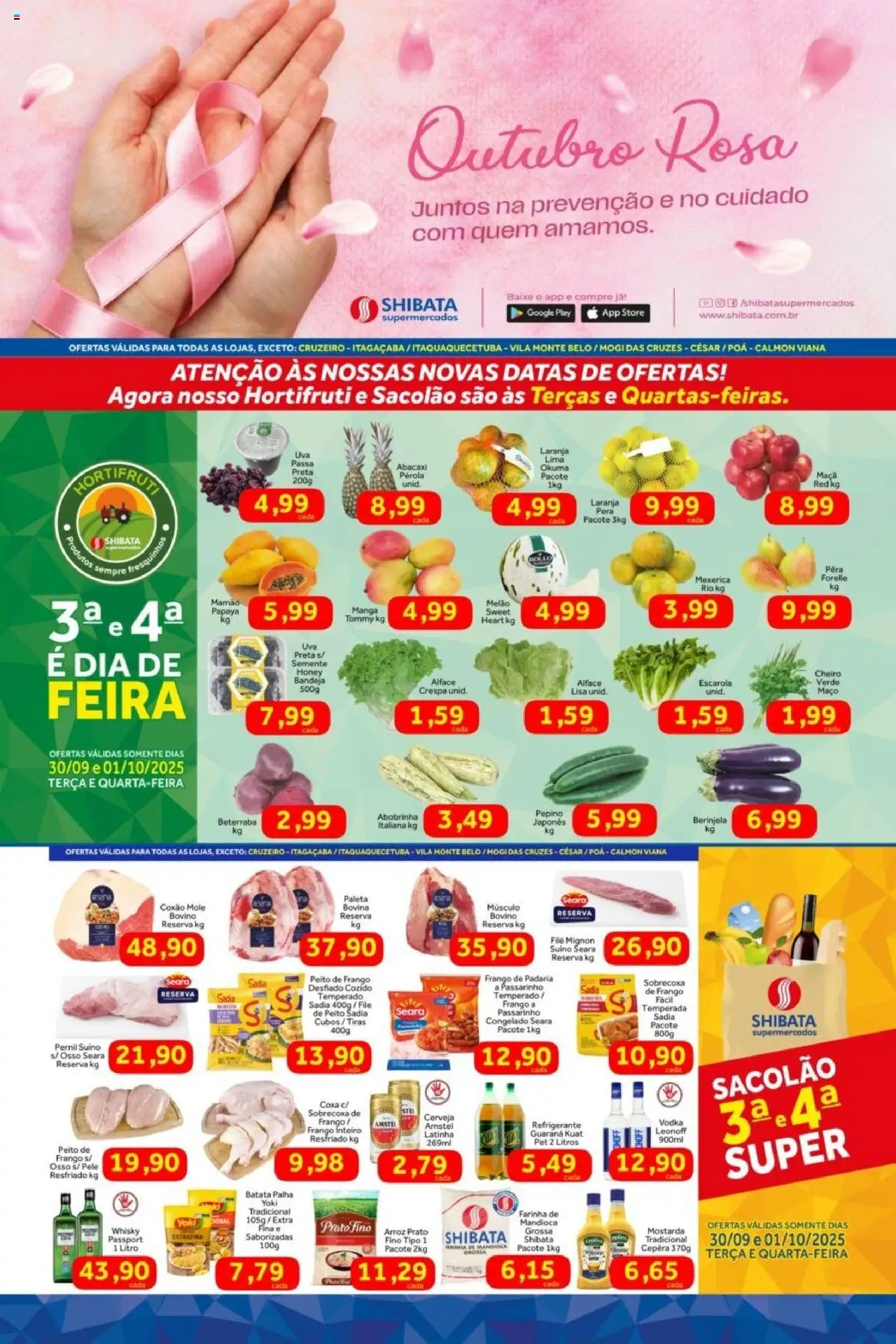 Shibata Folheto - válido de 30.09.2025 | Página: 1 | Produtos: Mandioca, Cerveja, Mamão, Frango