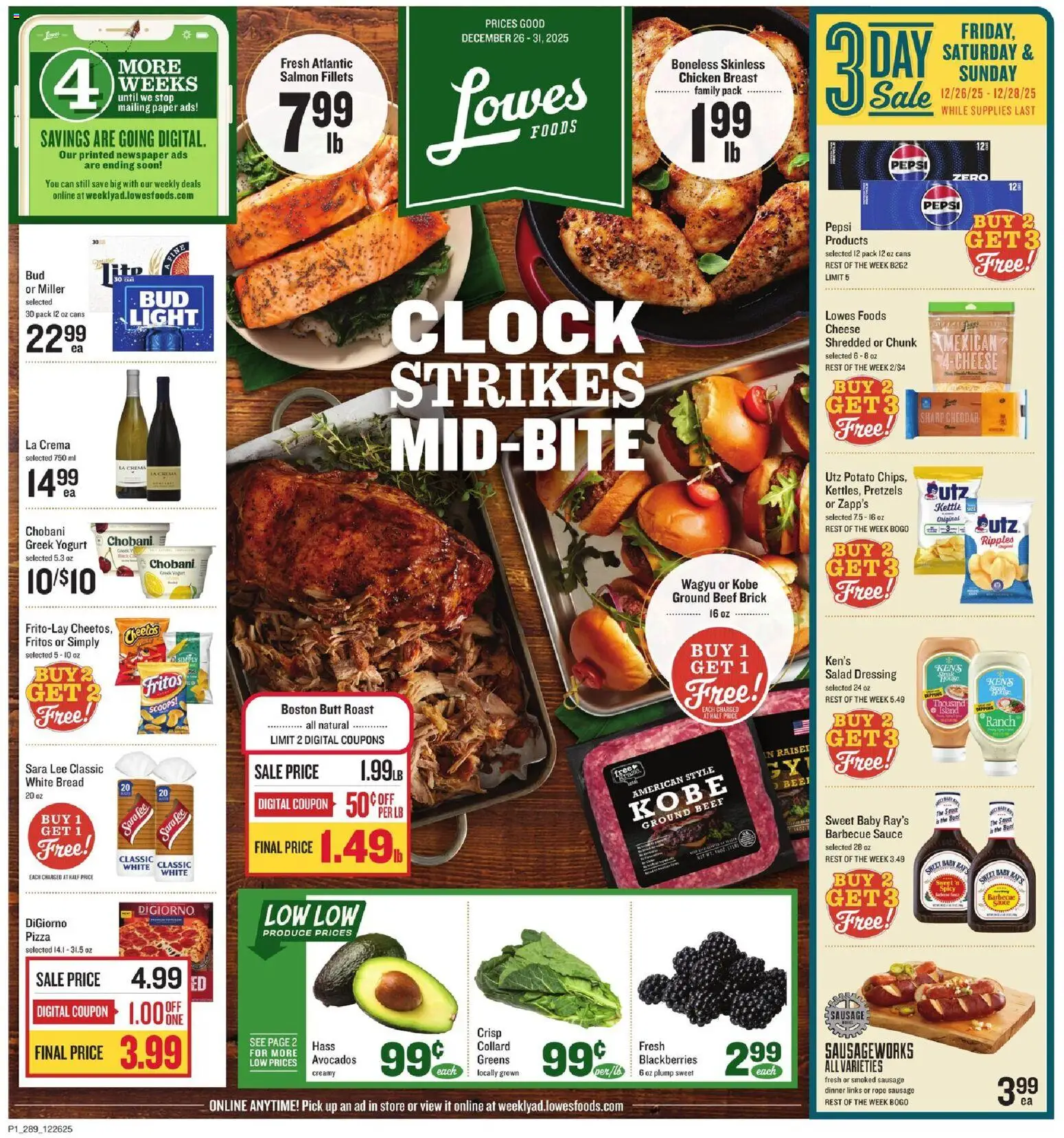 Lowes Foods Weekly Ad - GA - valid from 26.12.2025 | Page: 1 | Products: Yogurt, Pizza, Sausage, Greens