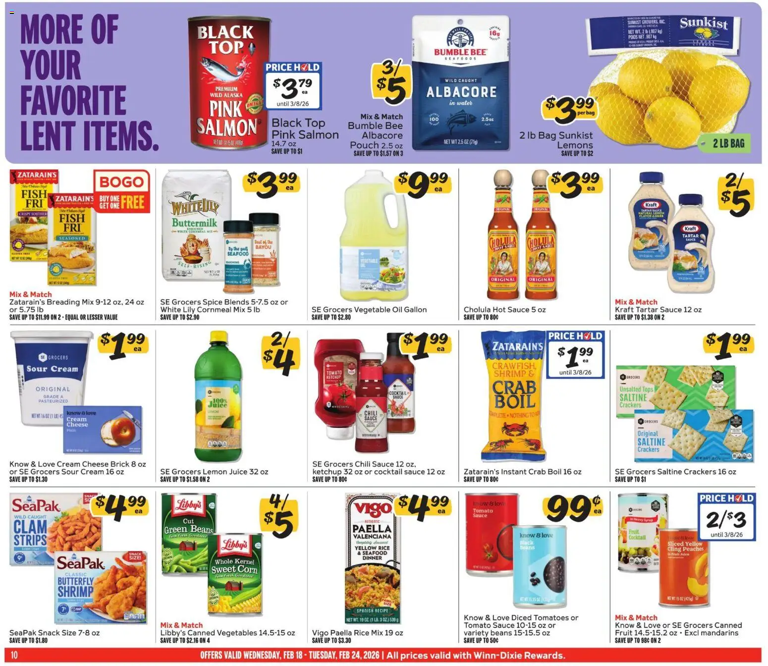 Winn Dixie Weekly Circular - GA - valid from 18.02.2026 | Page: 10 | Products: Rice, Ketchup, Water, Seafood