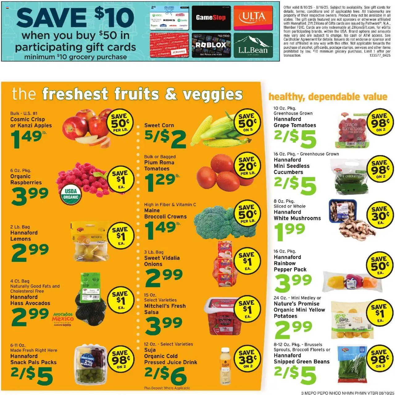 Hannaford Weekly Ad - valid from 10.08.2025 | Page: 3 | Products: Broccoli, Juice, Apples, Xbox