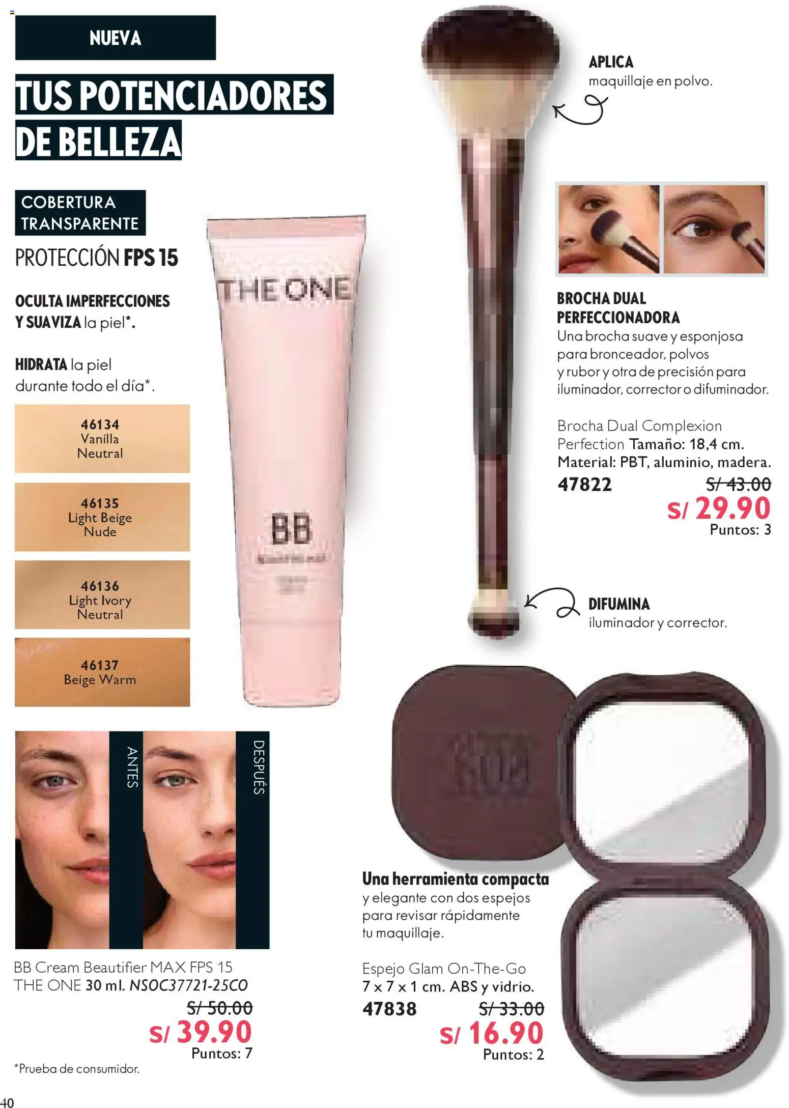 Catálogo Oriflame válido desde 15.11.2025 | Página: 40 | Productos: Brocha, Espejo, BB cream, Rubor
