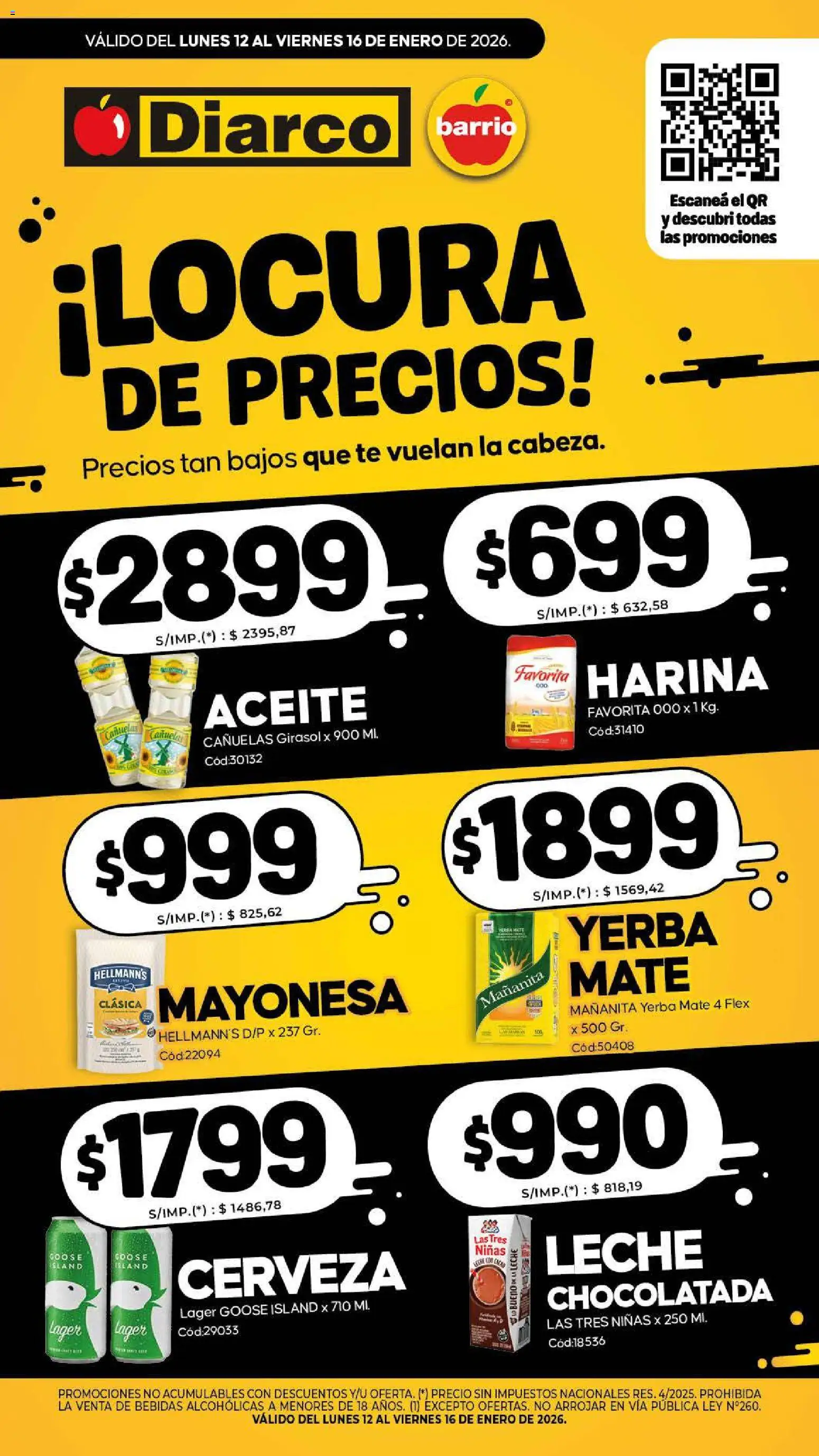 Diarco ofertas Locura │ válido desde el 12.01.2026 | Página: 1 | Productos: Harina, Yerba, Aceite, Leche
