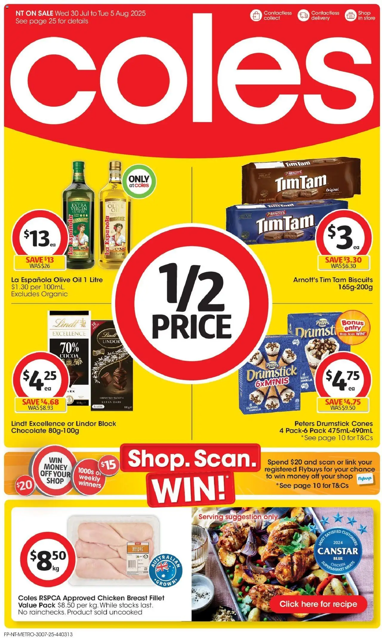 Coles catalogue - valid from 30.07.2025 | Page: 1 | Products: Cocoa, Chicken, Olive oil, Biscuits