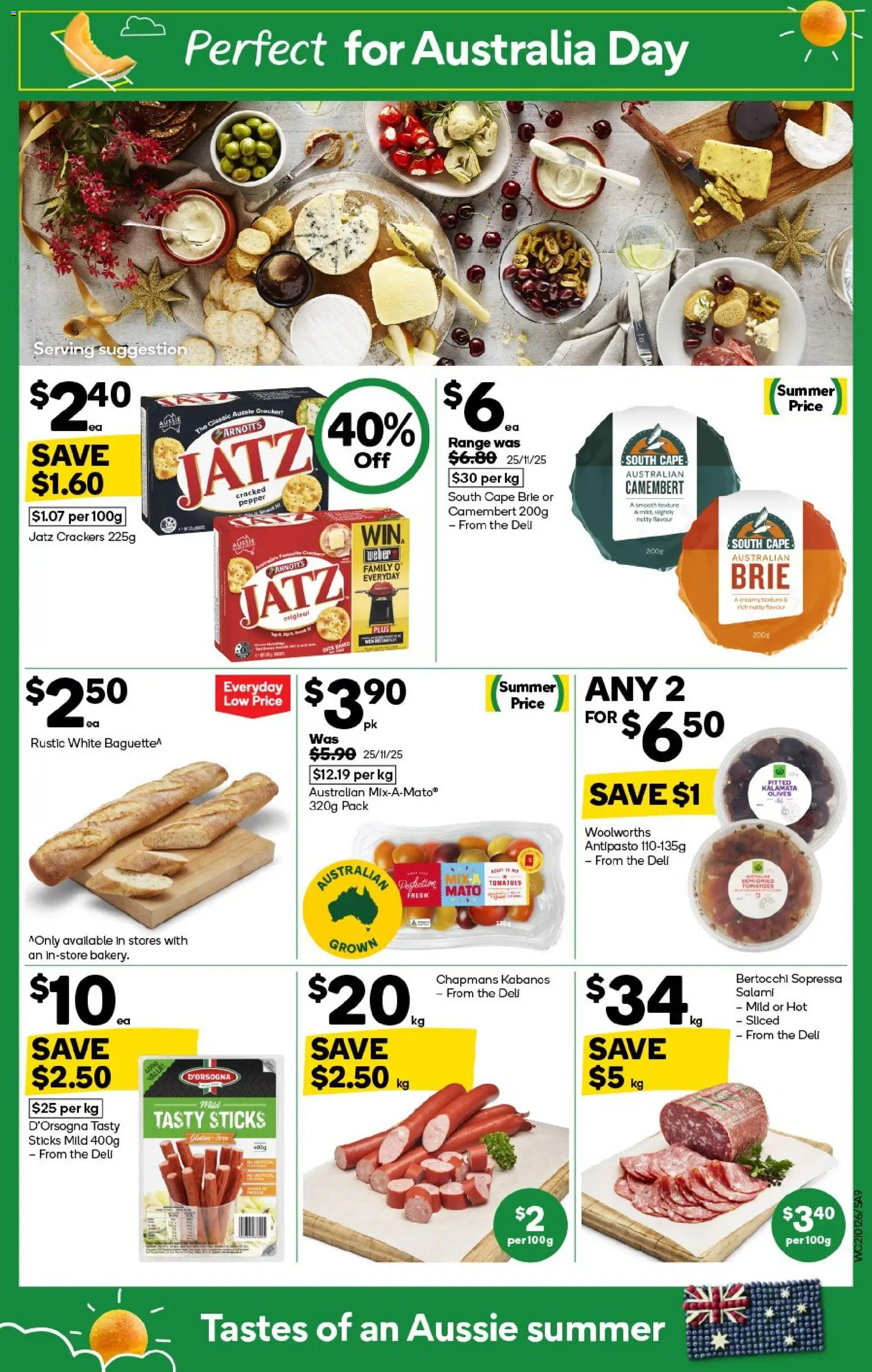 Woolworths catalogue - valid from 21.01.2026 | Page: 9 | Products: Crackers, Salami, Tomatoes, Olives