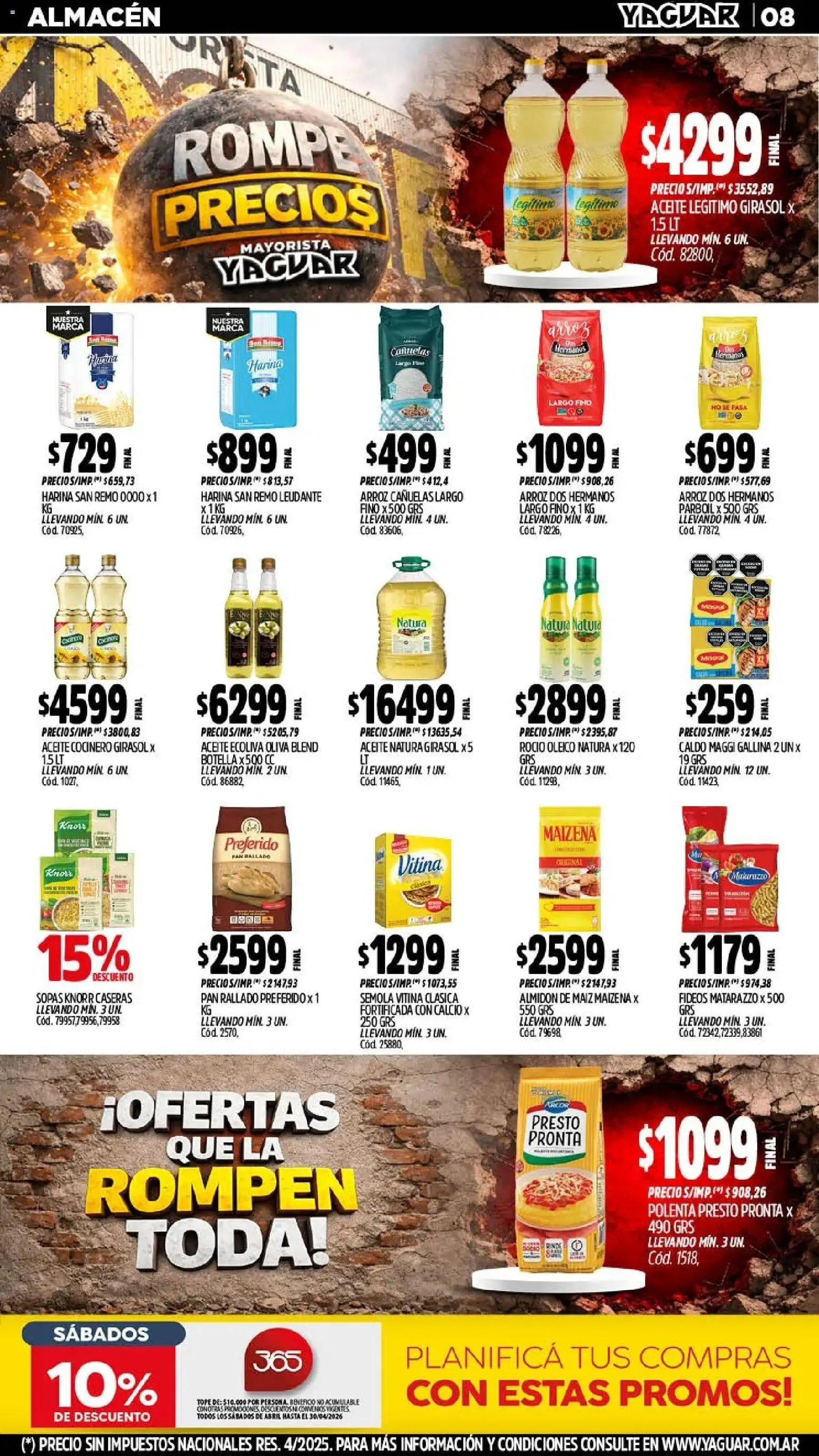 Yaguar - Oferta Semanal Mar del Plata │ válido desde el 06.04.2026 | Página: 8 | Productos: Harina, Polenta, Oliva, Arroz