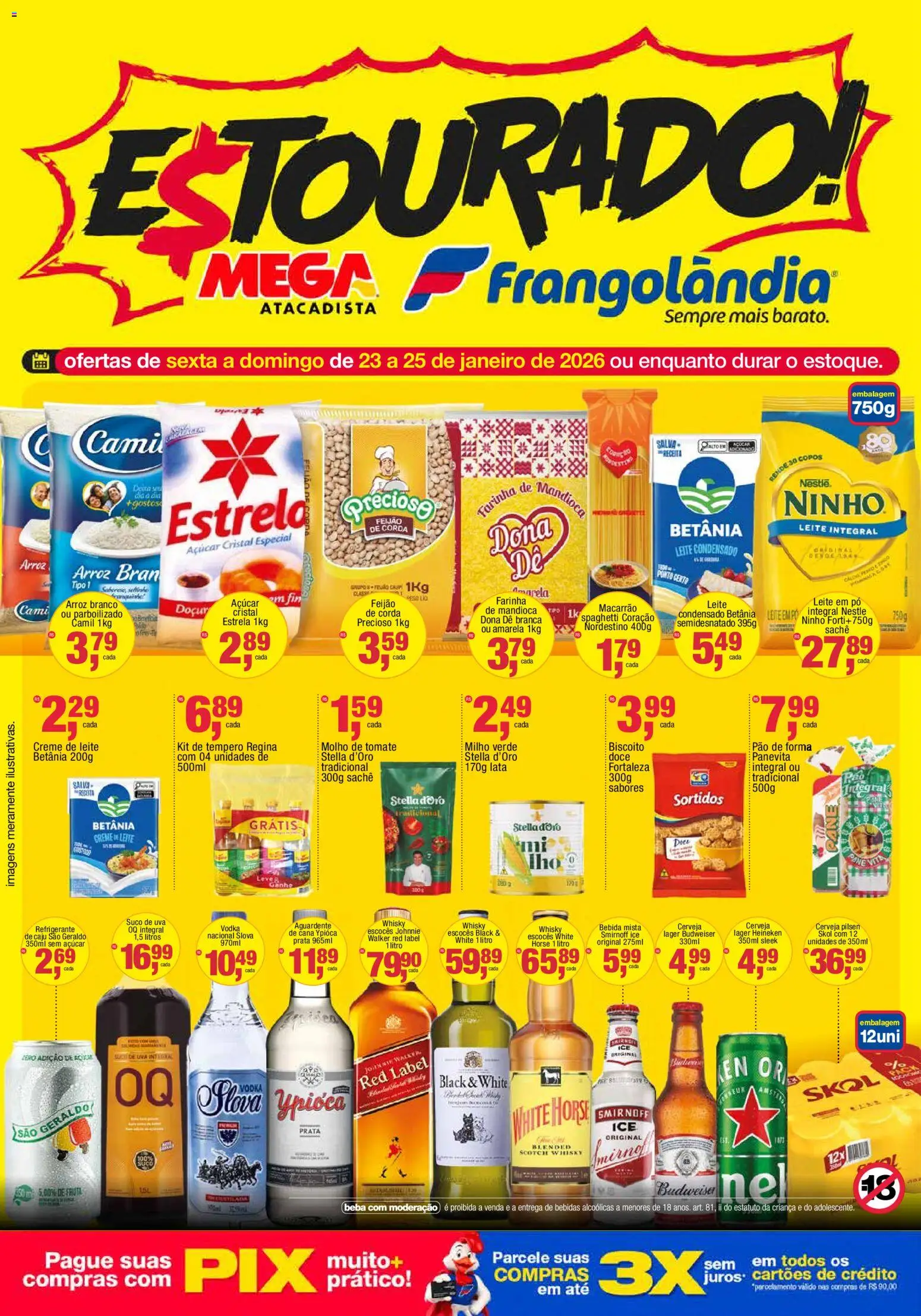 Frangolândia Folheto - válido de 23.01.2026 | Página: 1 | Produtos: Pão, Suco, Cerveja, Açúcar