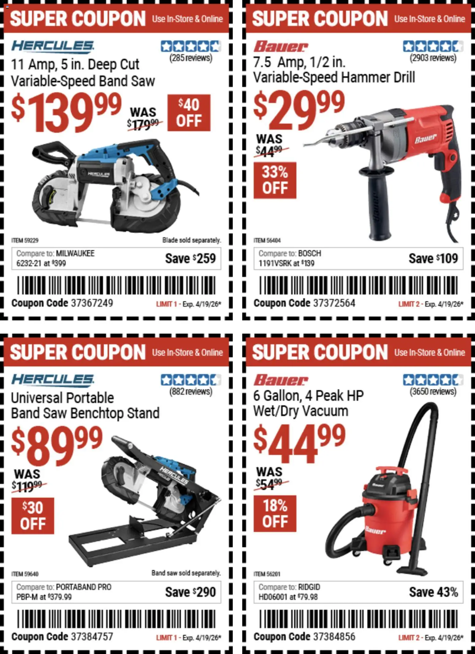 Harbor Freight Spring Black Friday - valid from 14.04.2026 | Page: 17 | Products: Saw, Vacuum, Hammer, Band Saw