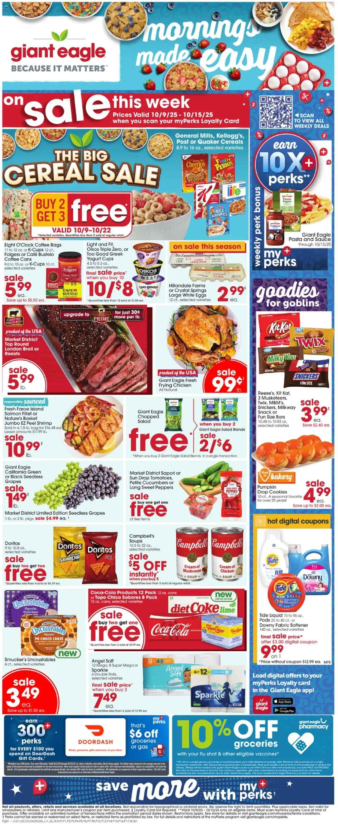 Giant Eagle Weekly Ad - valid from 09.10.2025 | Page: 1 | Products: Peppers, Cereals, Salad, Pumpkin
