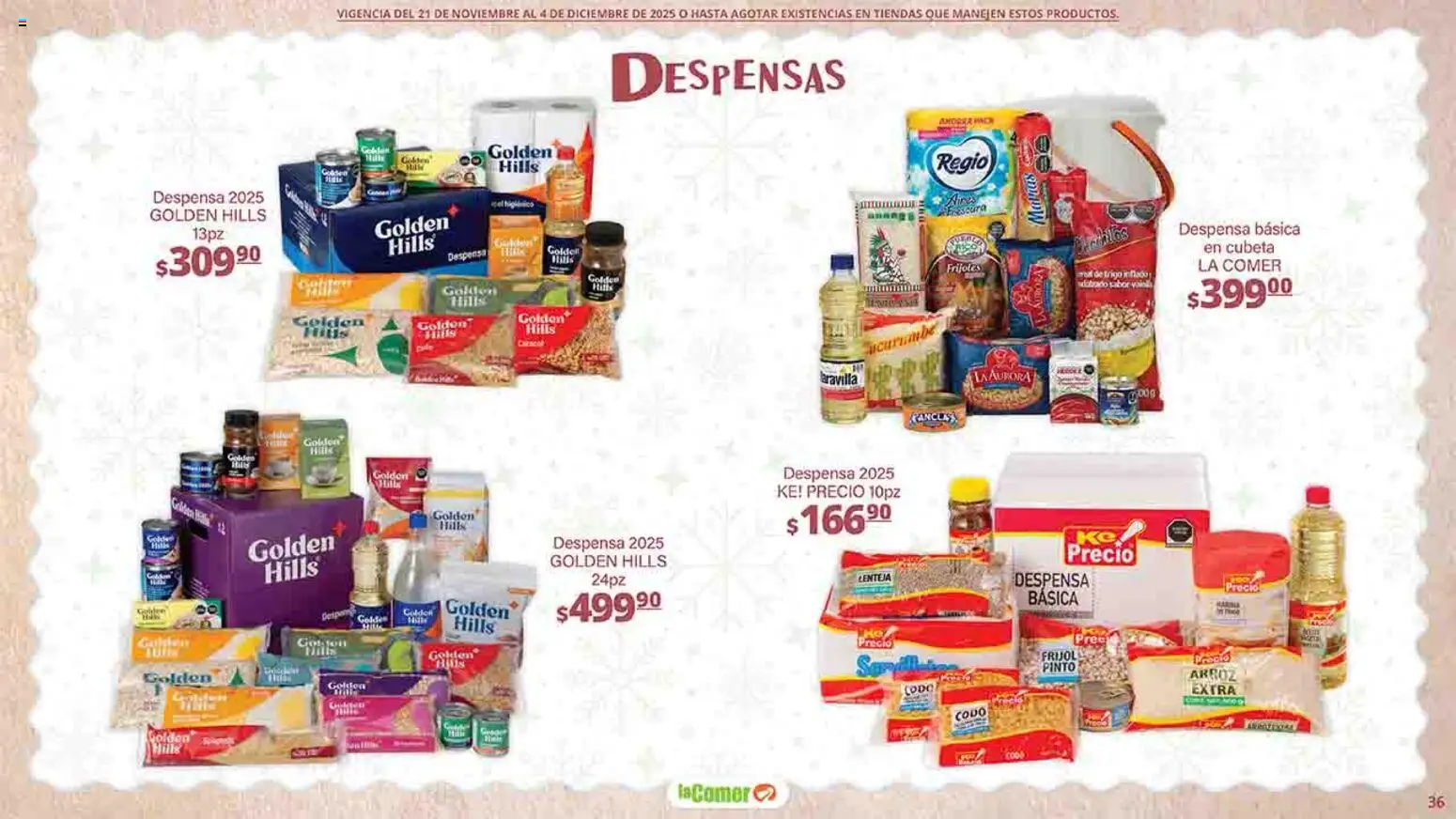 Nuevas ofertas de La Comer válidas en toda la República Mexicana desde el 21.11.2025. ¡Encuentra las mejores ofertas en La Comer folleto Felices Fiestas! | Página: 36 | Productos: Arroz, Despensa