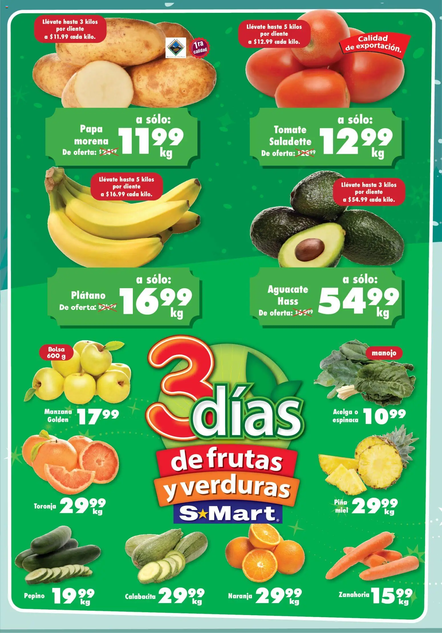 Nuevas ofertas de S-Mart válidas en toda la República Mexicana desde el 11.11.2025. ¡Encuentra las mejores ofertas en S-Mart folleto Reynosa! | Página: 1 | Productos: Plátano, Toronja, Piña, Zanahoria