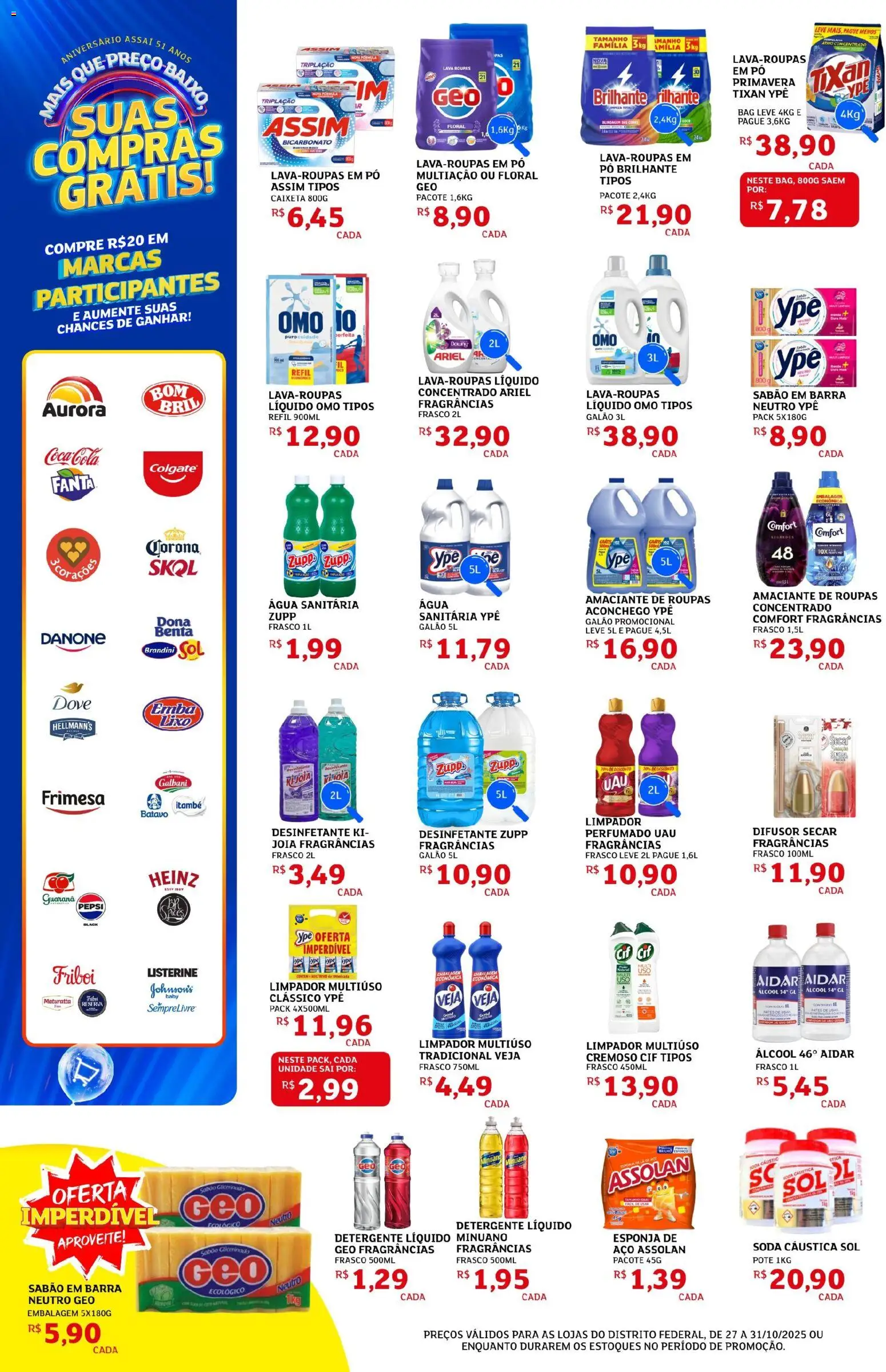 Assaí Atacadista Folheto - válido de 27.10.2025 | Página: 6 | Produtos: Ariel, Detergente, Dove, Água sanitária