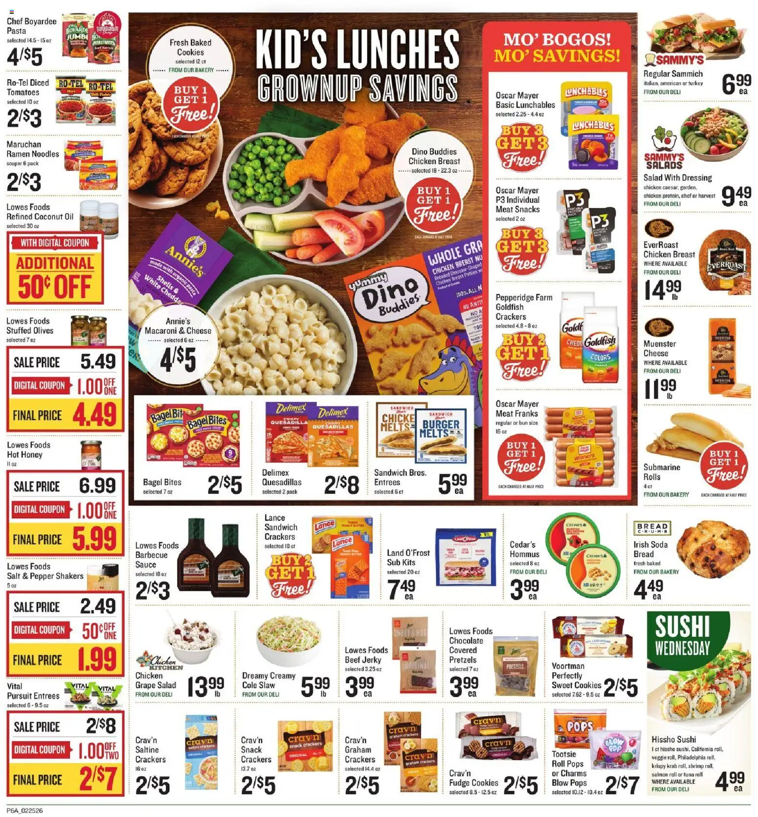 Lowes Foods Weekly Ad - valid from 25.02.2026 | Page: 8 | Products: Cheese, Bread, Tomatoes, Sauce
