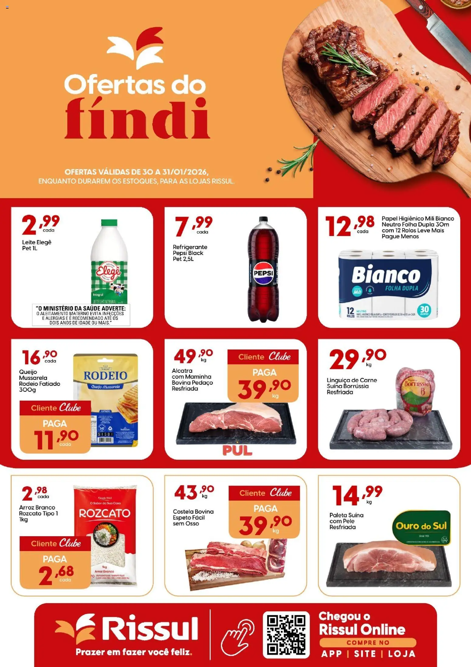 Rissul Folheto - válido de 30.01.2026 | Página: 2 | Produtos: Leite, Refrigerante, Papel higiênico, Mussarela