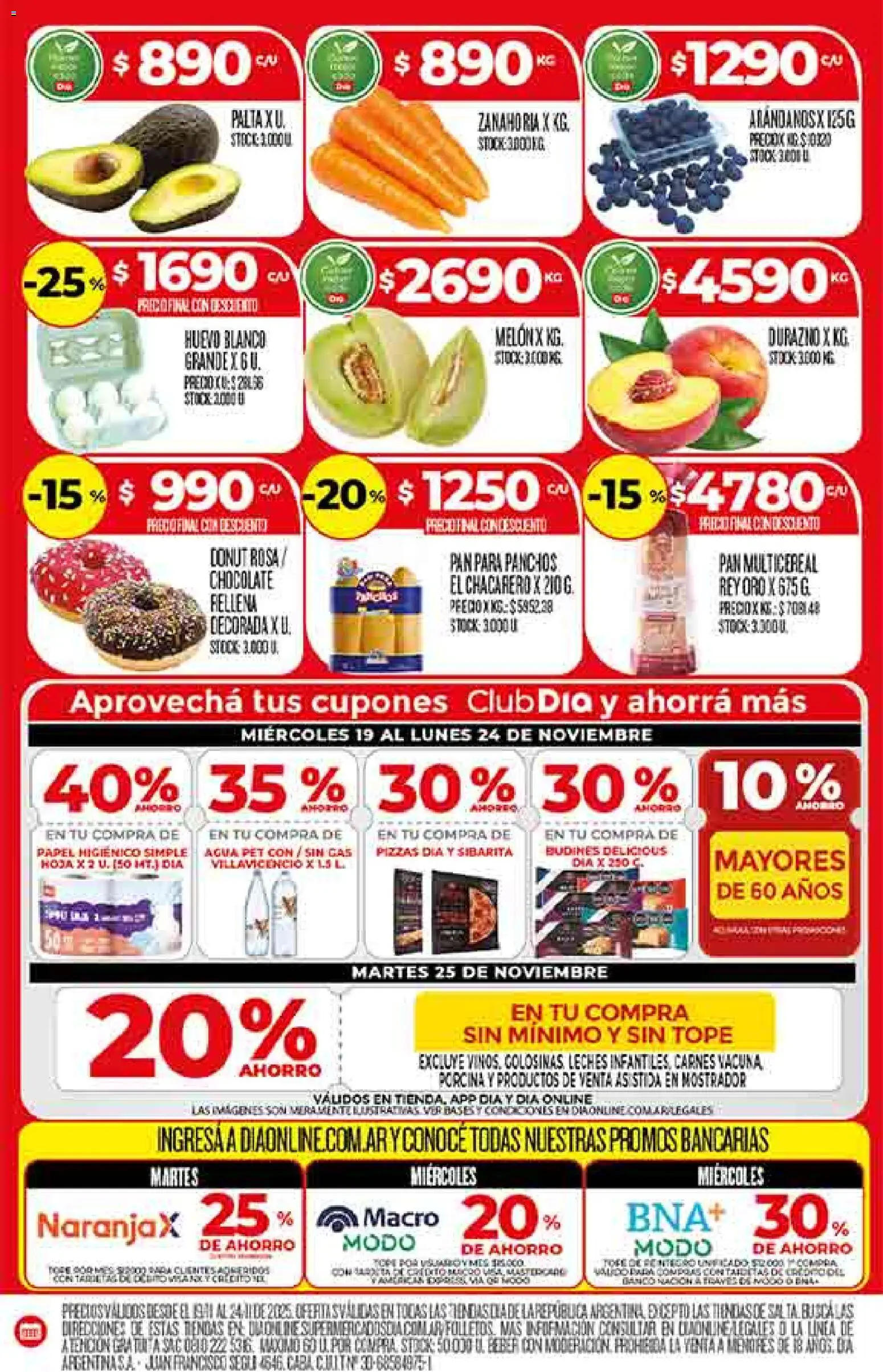 Supermercado DIA Ofertas │ válido desde el 19.11.2025 | Página: 4 | Productos: Melón, Huevo, Agua, Zanahoria