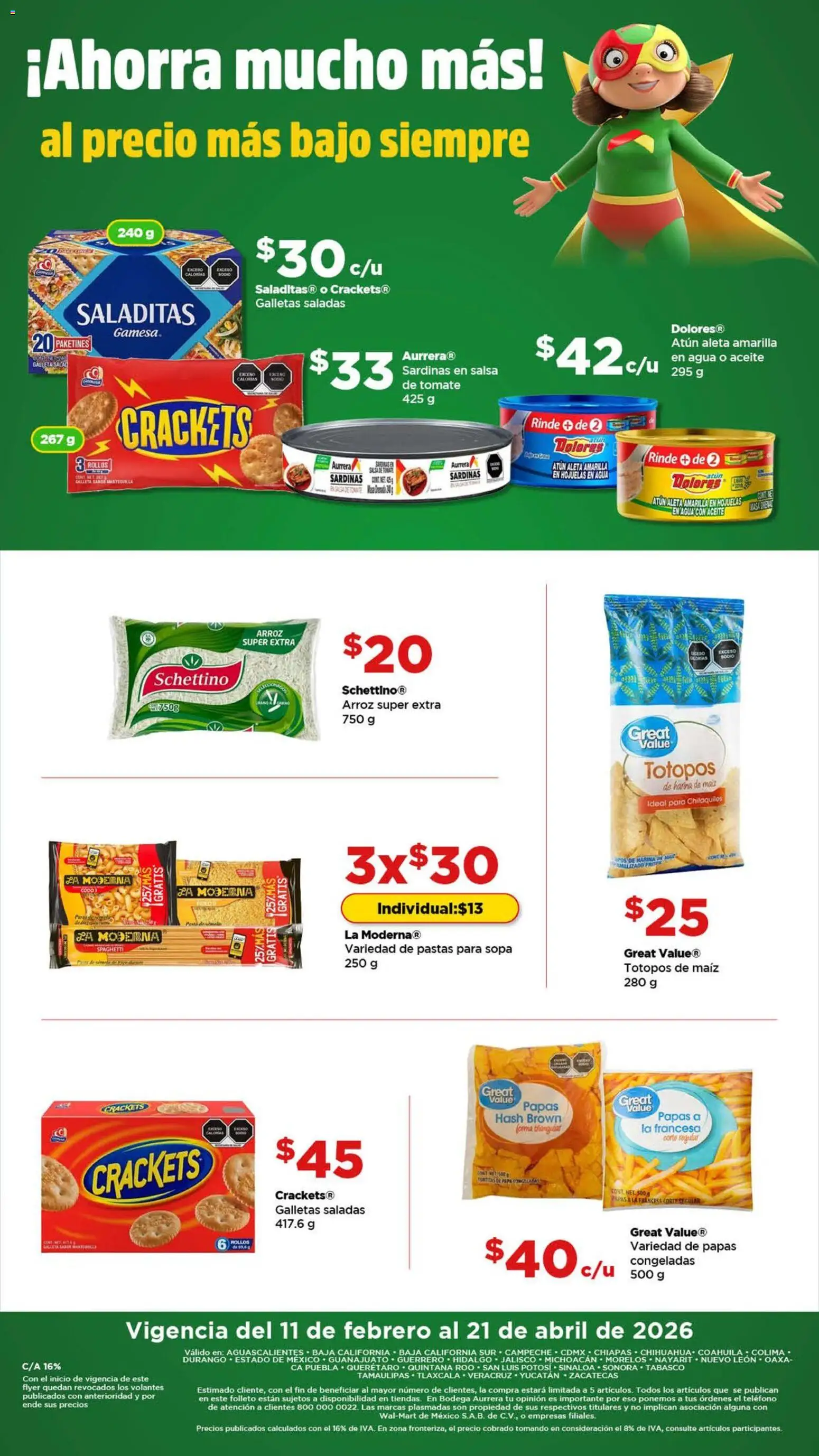 Nuevas ofertas de Bodega Aurrerá válidas en toda la República Mexicana desde el 11.02.2026. ¡Encuentra las mejores ofertas en Bodega Aurrerá folleto Aquí sí te alcanza para la cuaresma! | Página: 5 | Productos: Maíz, Sopa, Tomate, Agua