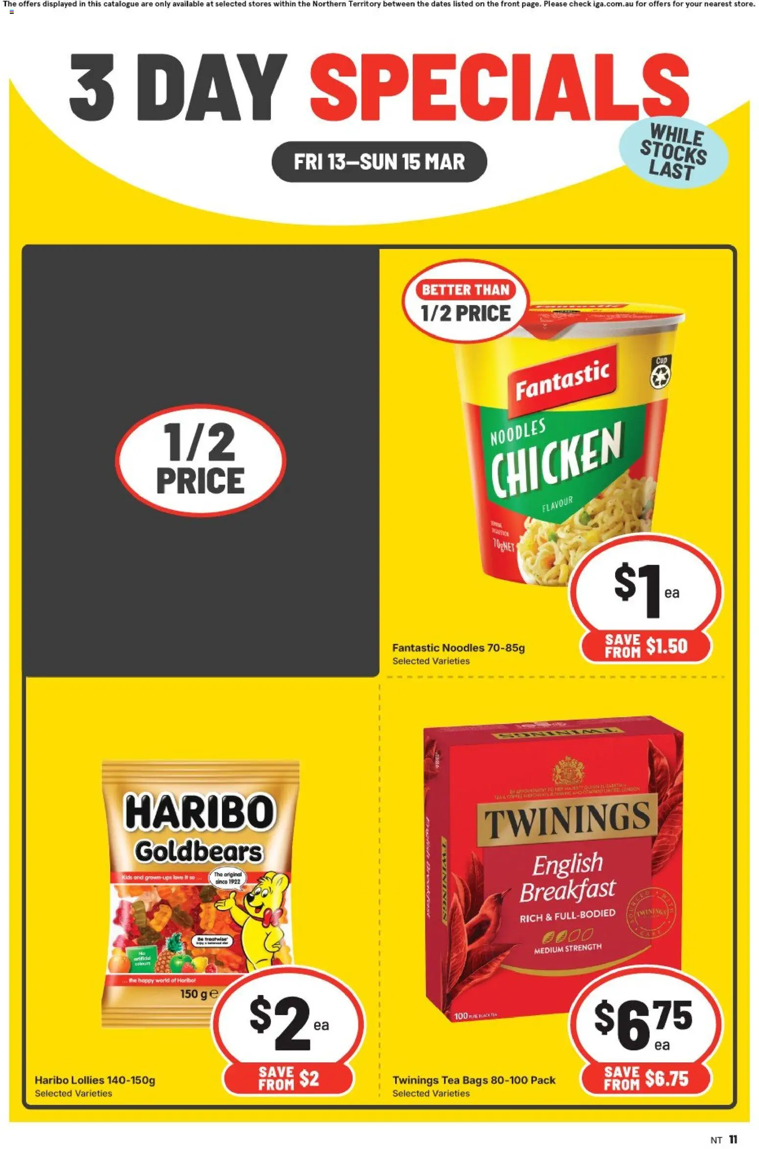 IGA catalogue - valid from 13.03.2026 | Page: 3 | Products: Chicken, Tea, Noodles, Lollies