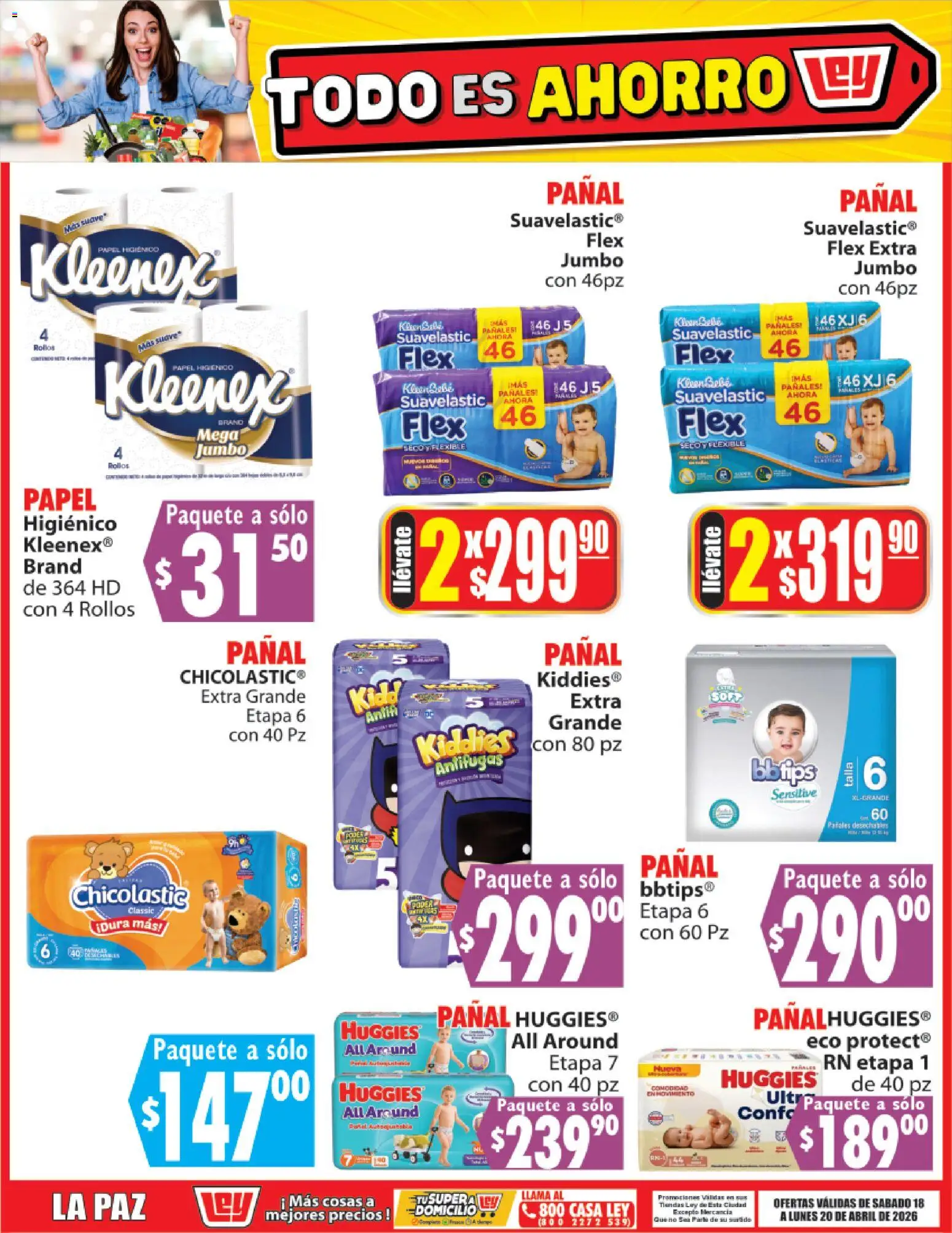 Nuevas ofertas de Casa Ley válidas en toda la República Mexicana desde el 18.04.2026. ¡Encuentra las mejores ofertas en Casa Ley folleto Todo es ahorro! | Página: 9 | Productos: Pañales, Papel higiénico, Flexible