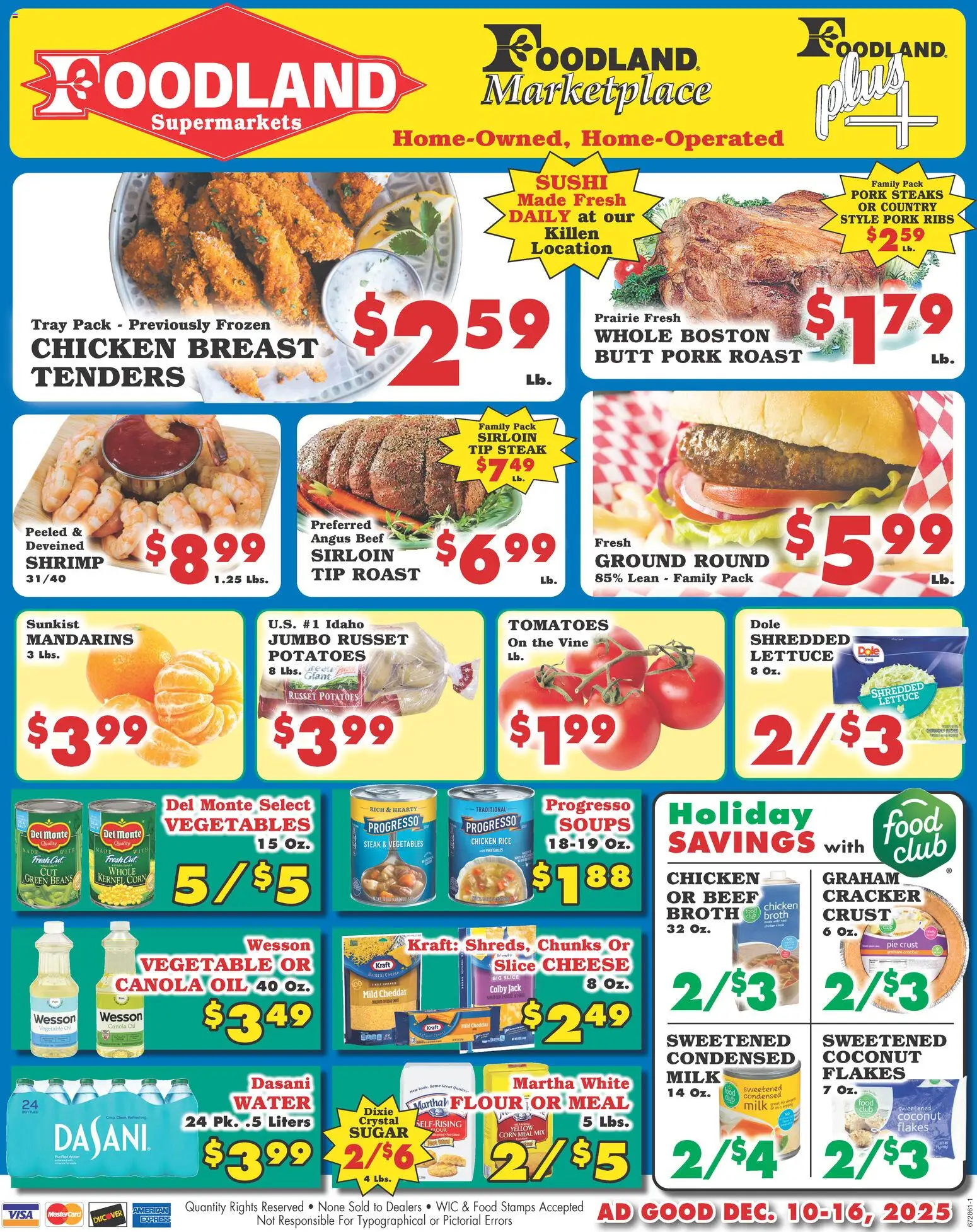 Foodland Weekly Ad - Supermarkets - valid from 10.12.2025 | Page: 1 | Products: Oil, Tomatoes, Flakes, Sugar