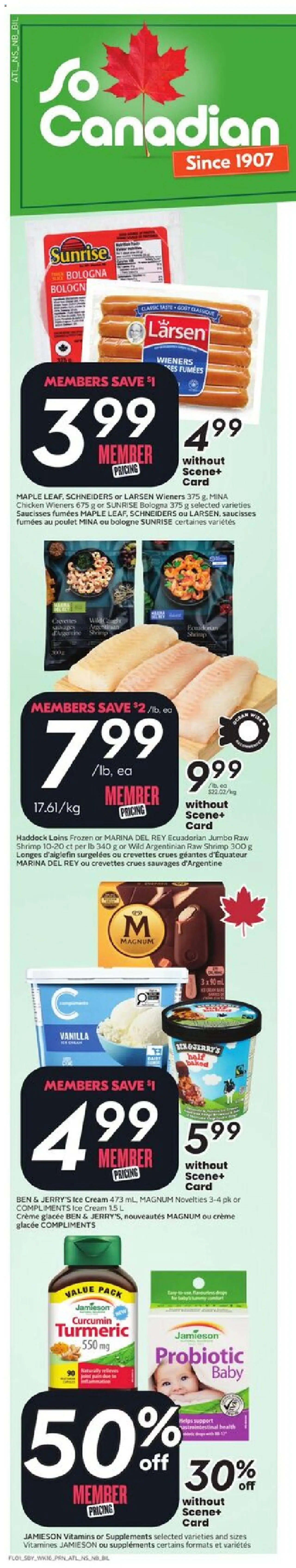 Sobeys flyer valid from 14.08.2025 | Page: 2 | Products: Cream, Ice cream, Chicken