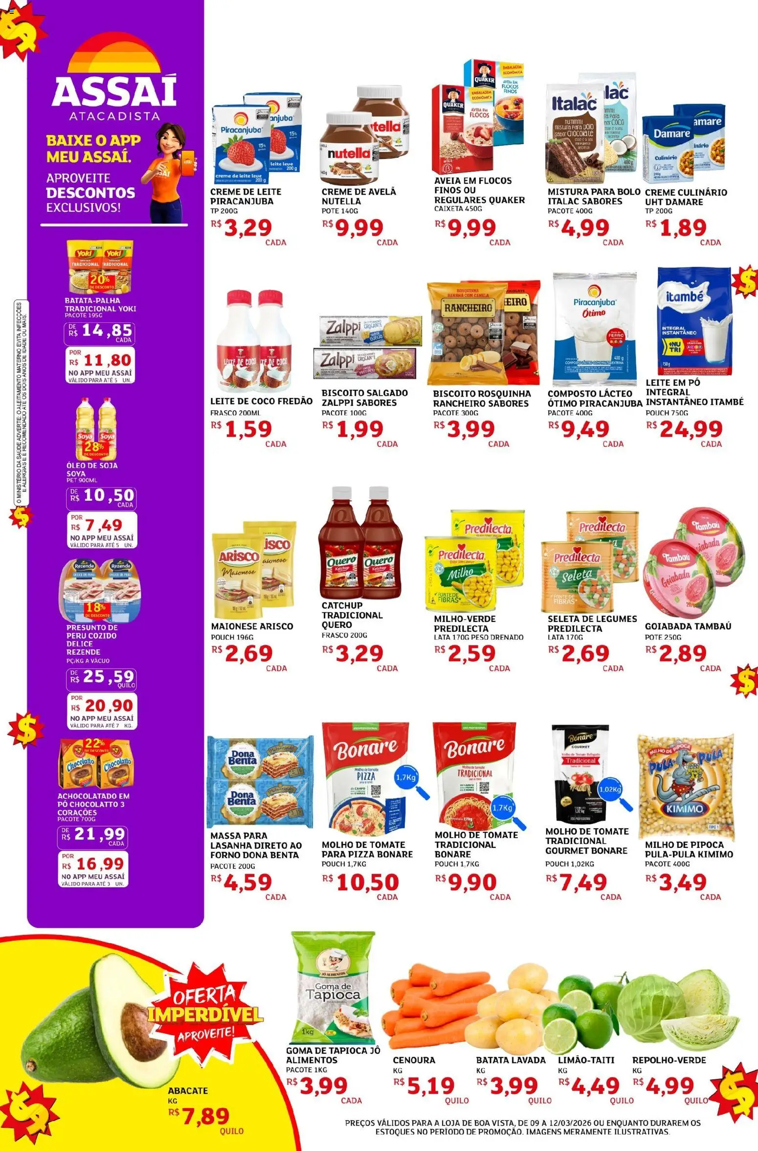 Assaí Atacadista Folheto - válido de 09.03.2026 | Página: 2 | Produtos: Cenoura, Batata, Leite de coco, Leite em pó